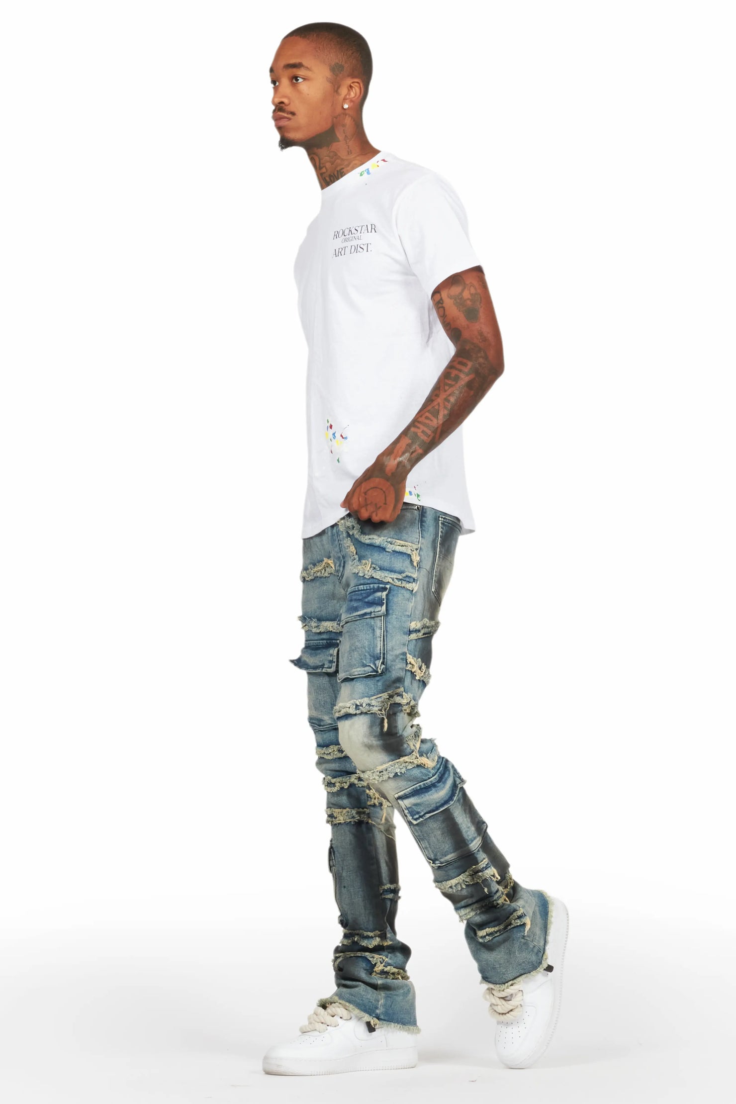 Yves Blue Stacked Flare Cargo Jean