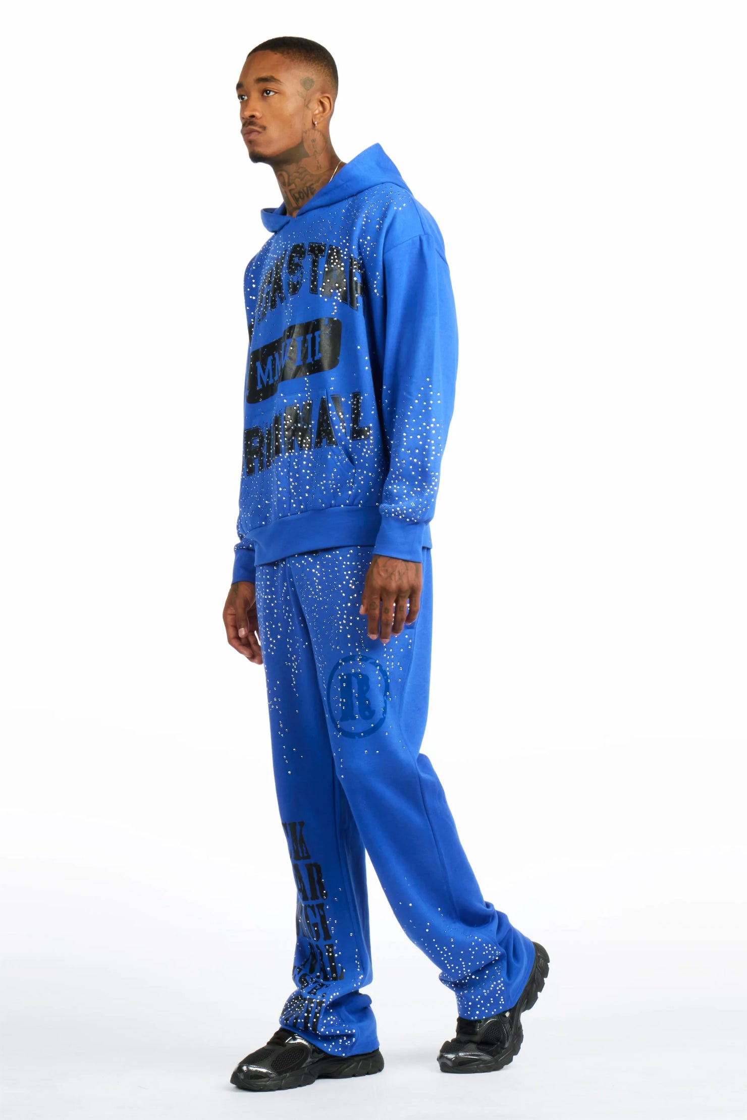 Borya Royal/Black Rhinestone Hoodie Relaxed Track Set