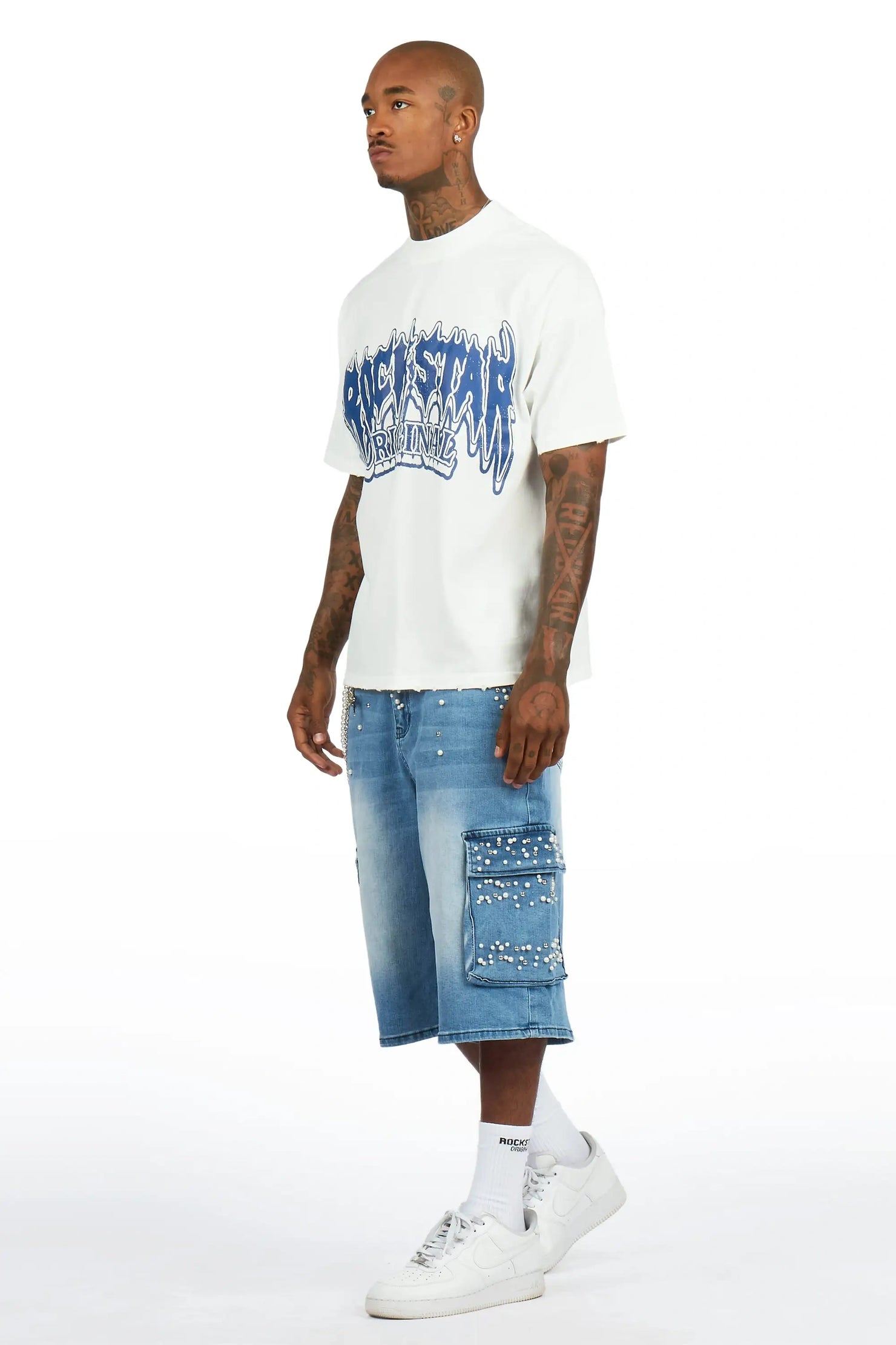 Teo Blue Rhinestone T-Shirt Denim Jort Set