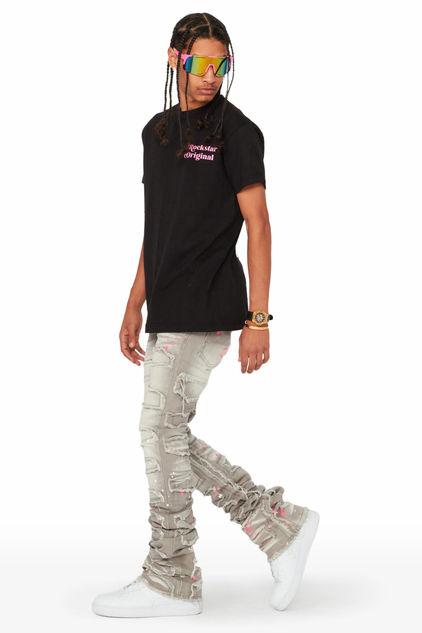 Niall Grey/Pink Painter Super Stacked Jean
