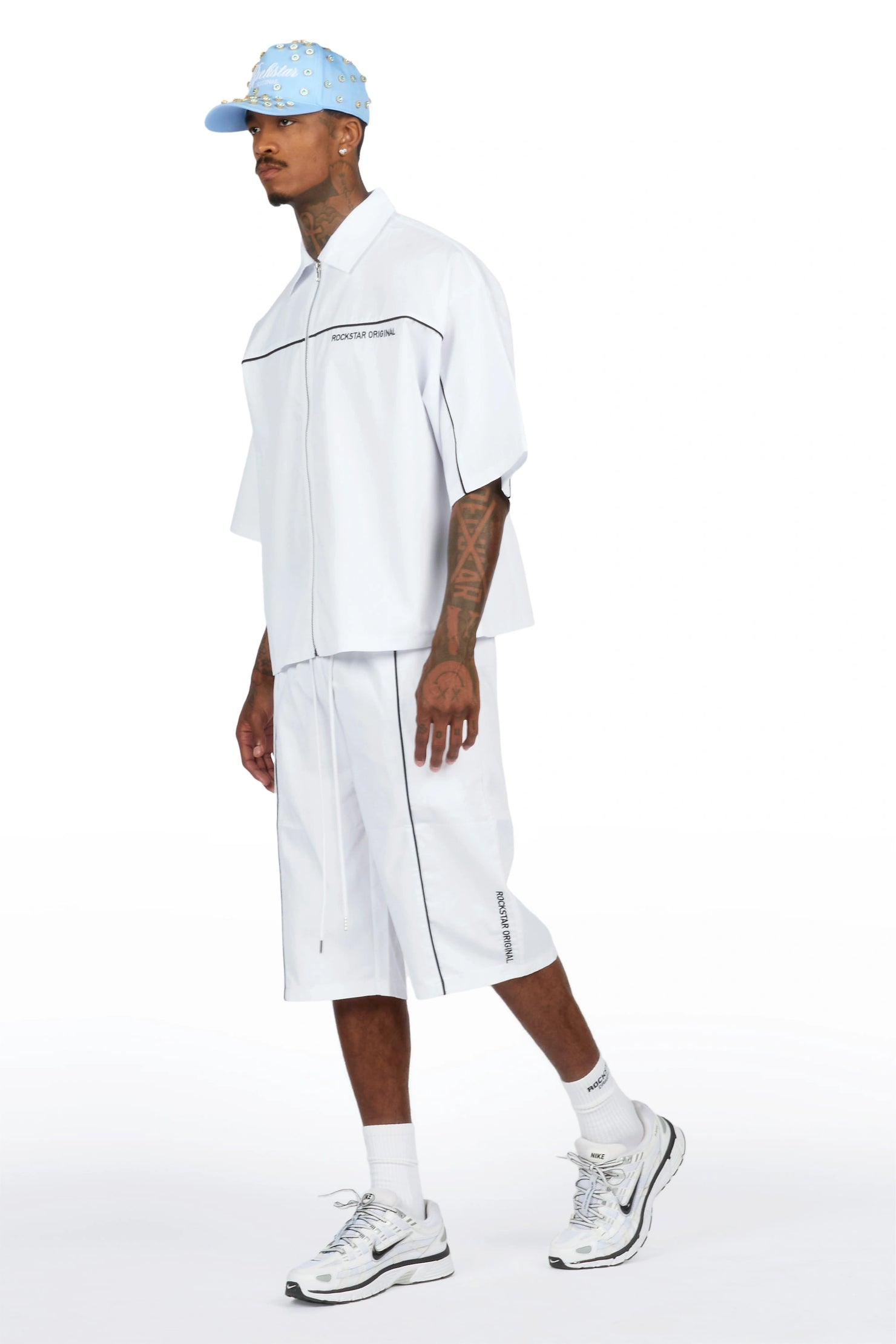 Izan White Zip Up Short Sleeve Twill Short Set