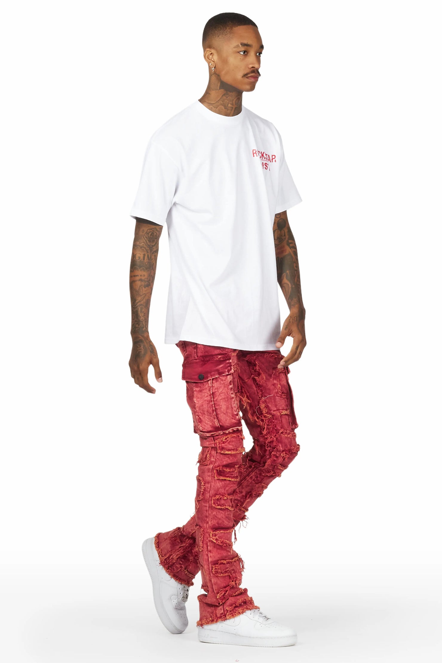 Slater Red Stacked Flare Jean