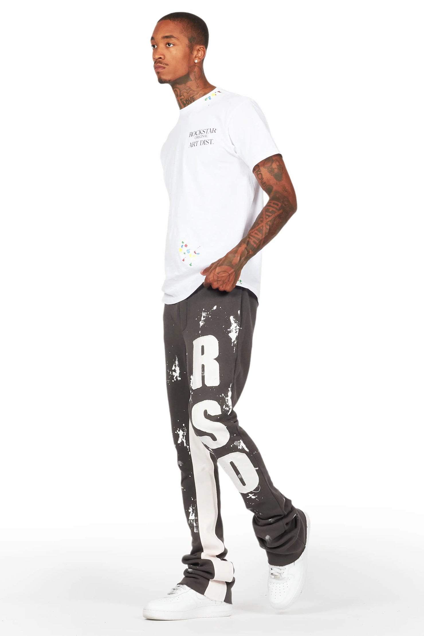 Tanko Vintage Grey Patchwork Stacked Flare Track Pant