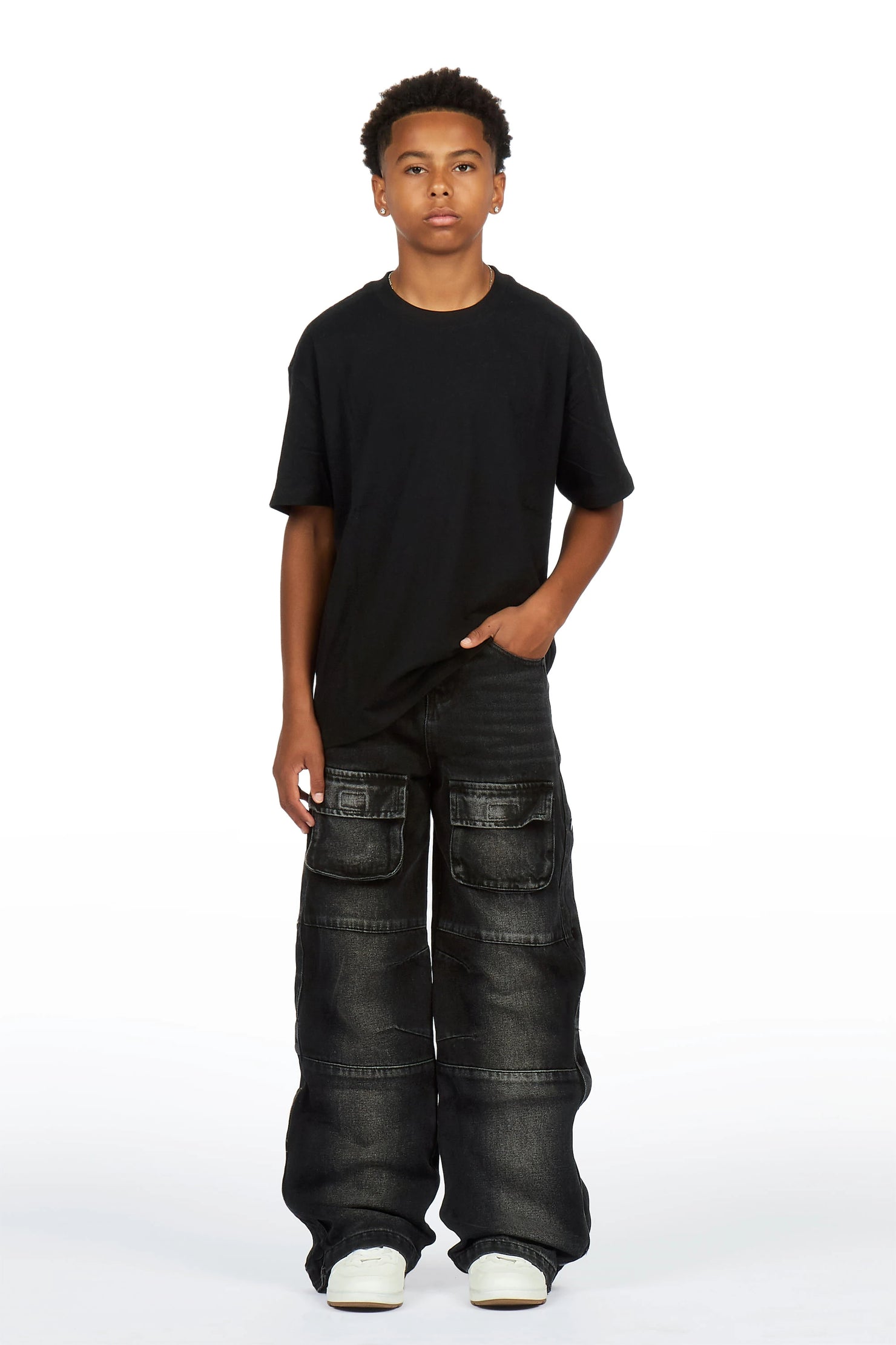 Boys Yuri Dark Grey Baggy Fit Cargo Jean