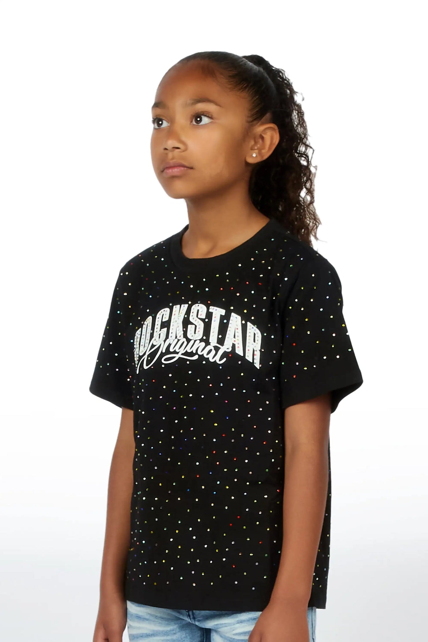 Girls Franchesca Black Rhinestone T-Shirt