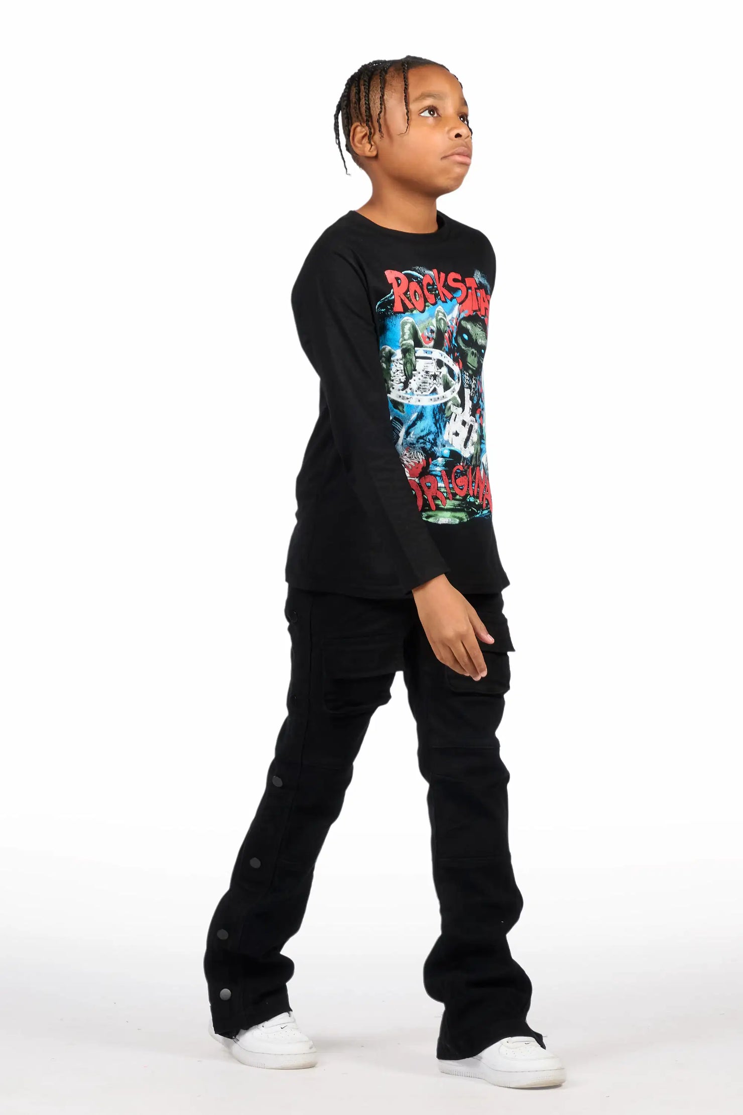 Boys Yuri Black Baggy Fit Cargo Jean