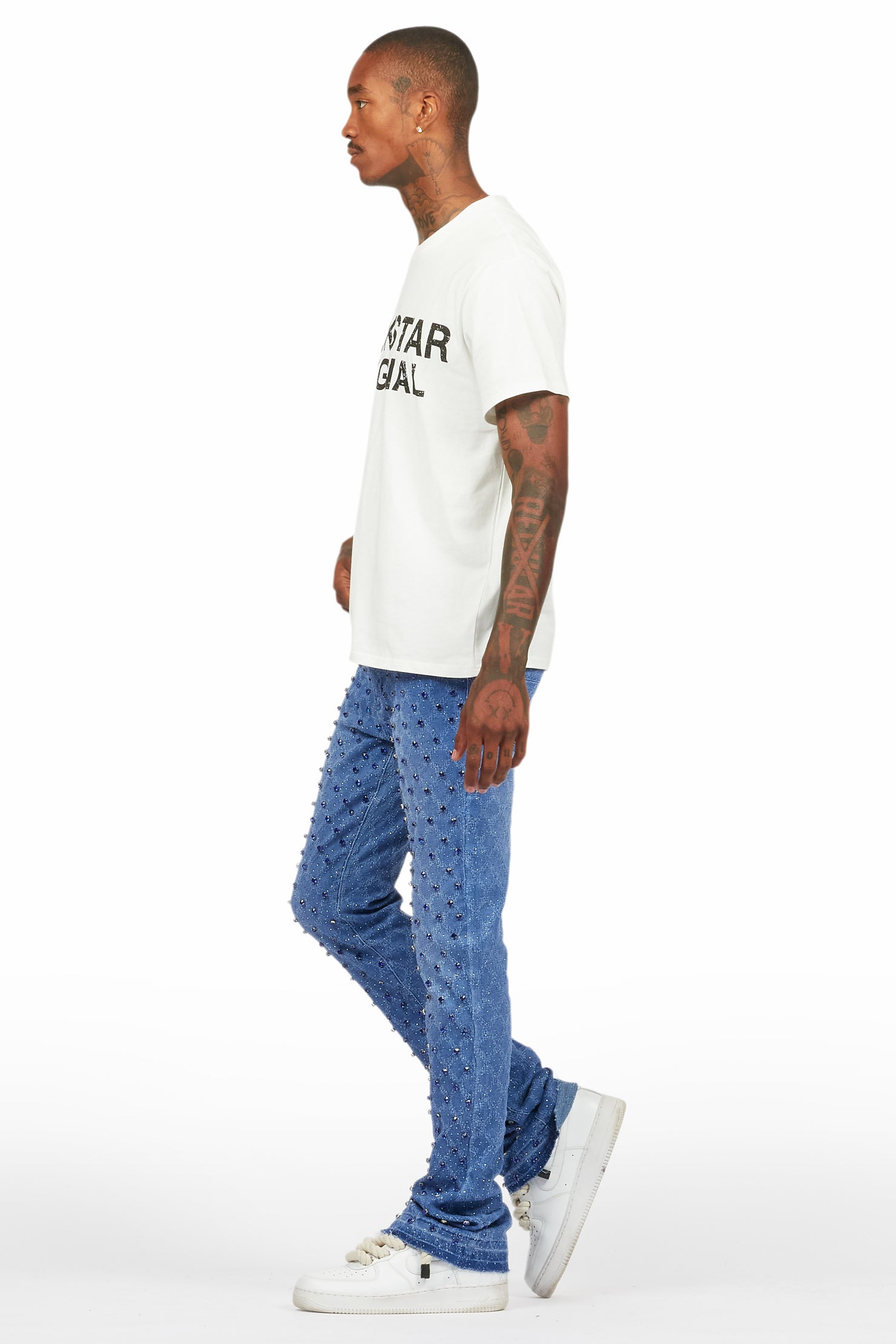 Glit Royal Blue Rhinestone Stacked Flare Jean