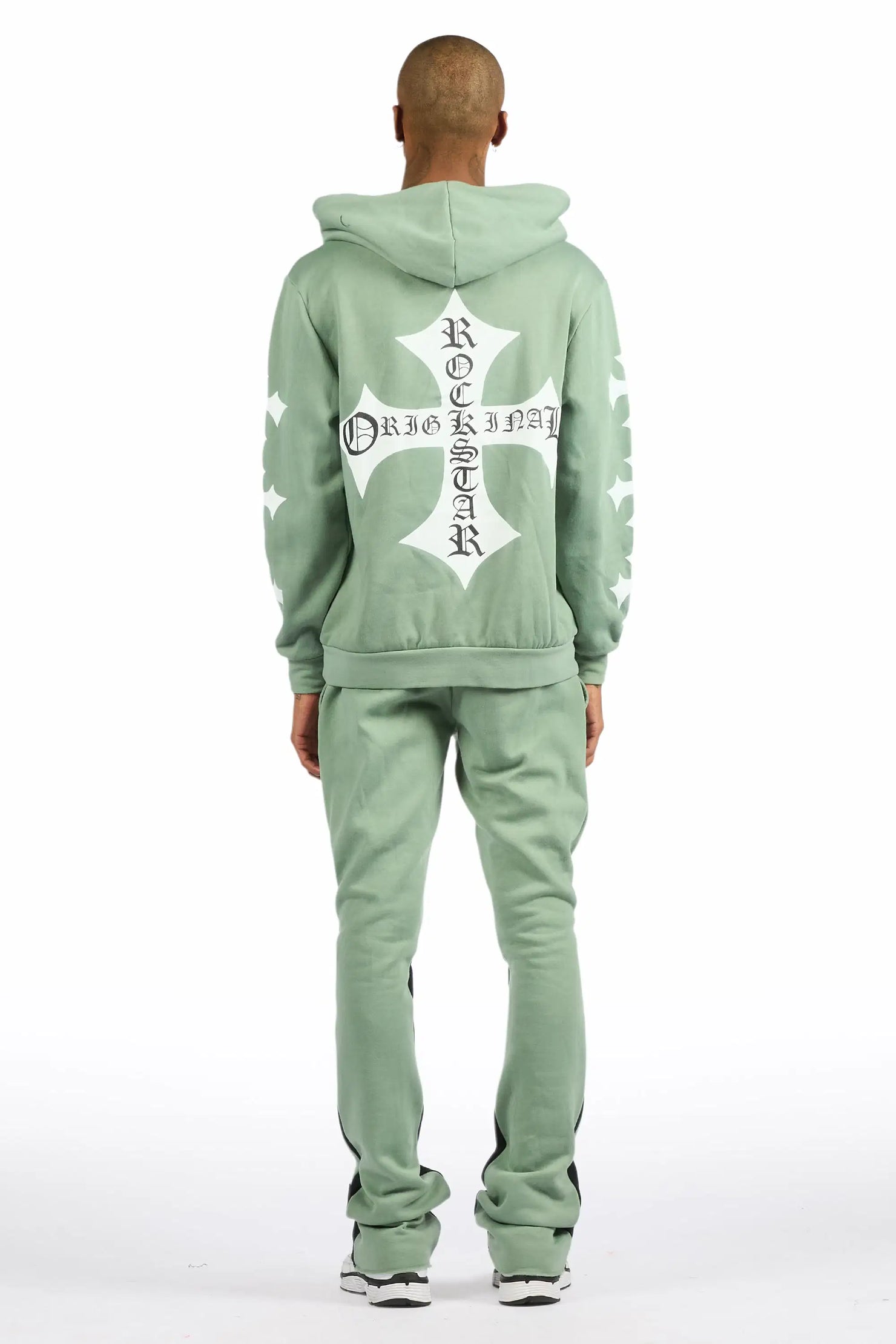 Slaydr Sage/White Hoodie/Stacked Flare Track Set