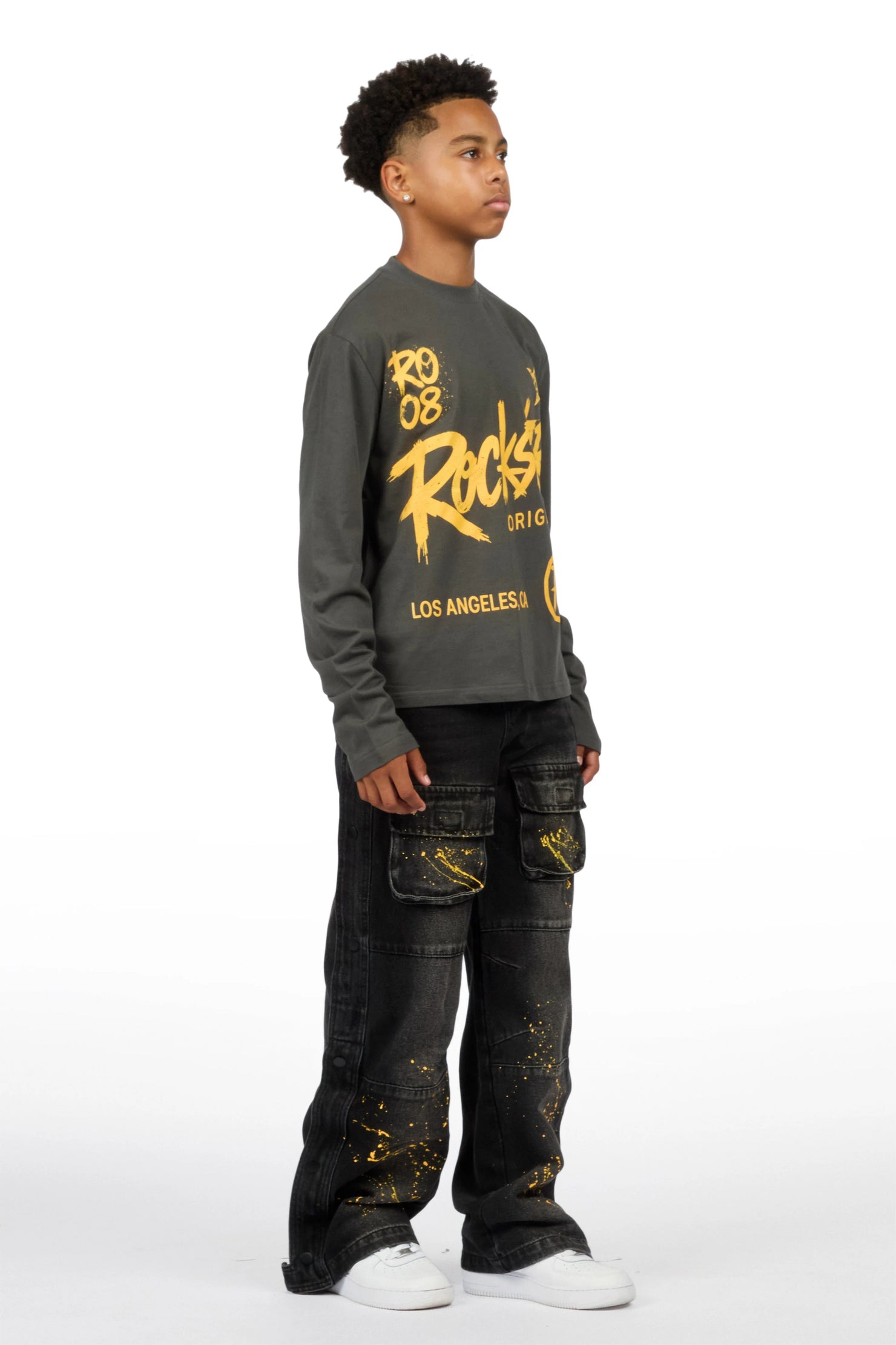 Boys Zeus Charcoal/Dark Grey Long Sleeve T-Shirt Baggy Painter Jean Set