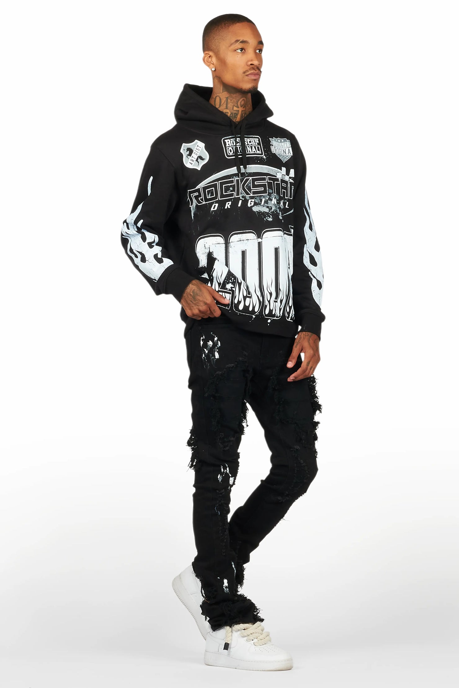 Amos Black Hoodie/Stacked Jean Bundle