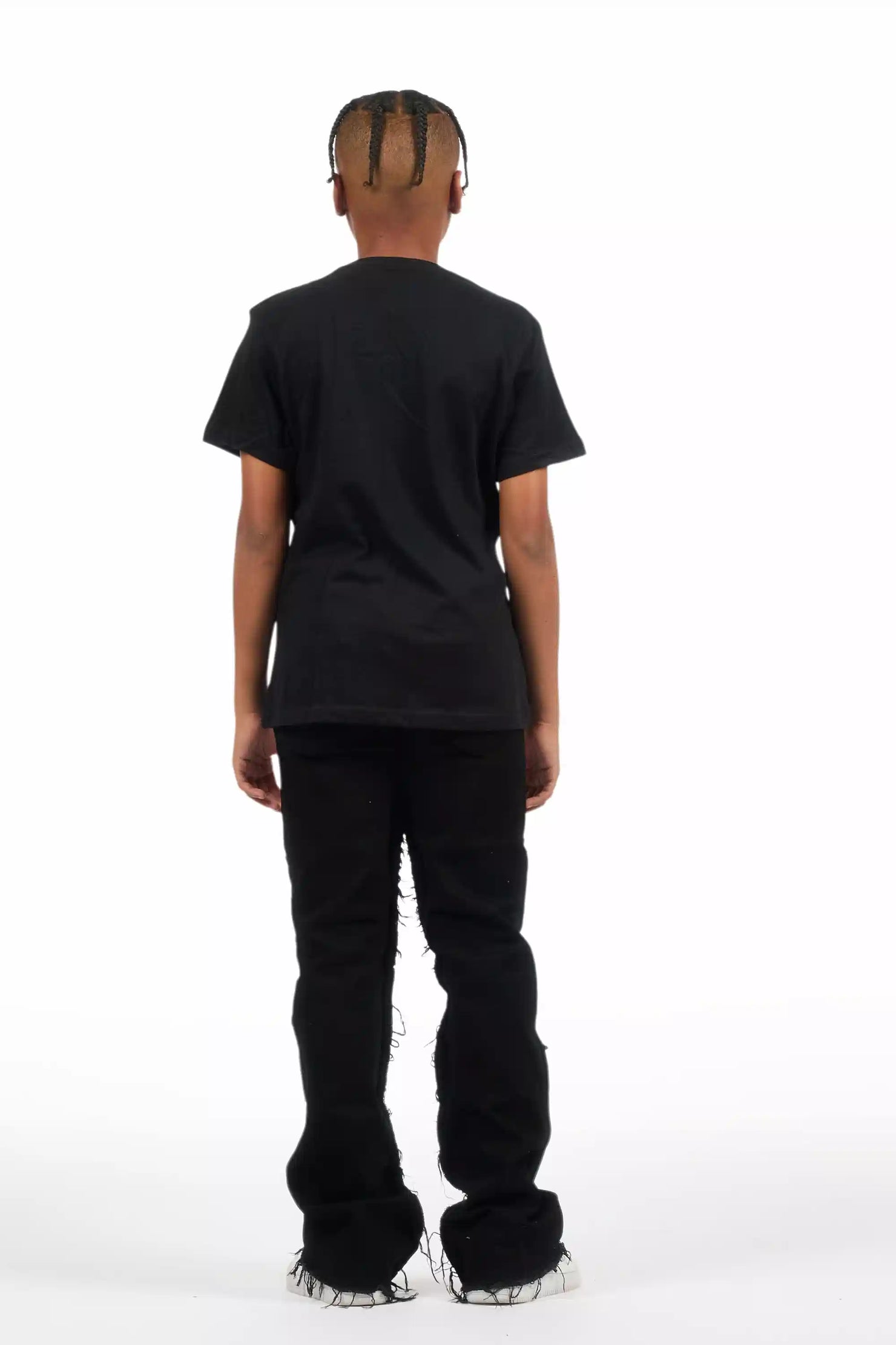 Boys Vinson Black  Patchwork Stacked flare Jean