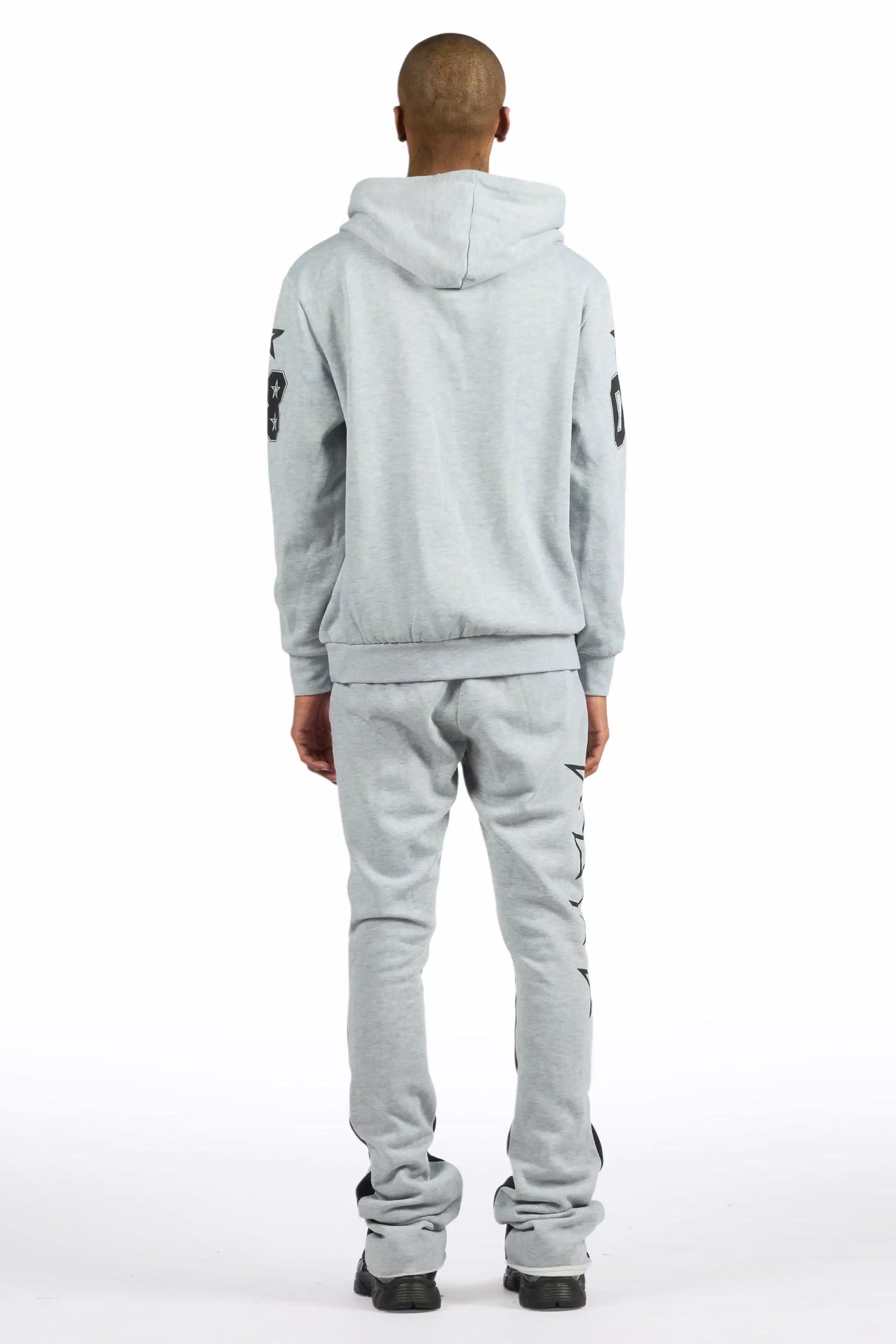 Skender Heather Grey/Black Hoodie/Stacked Flare Track Set