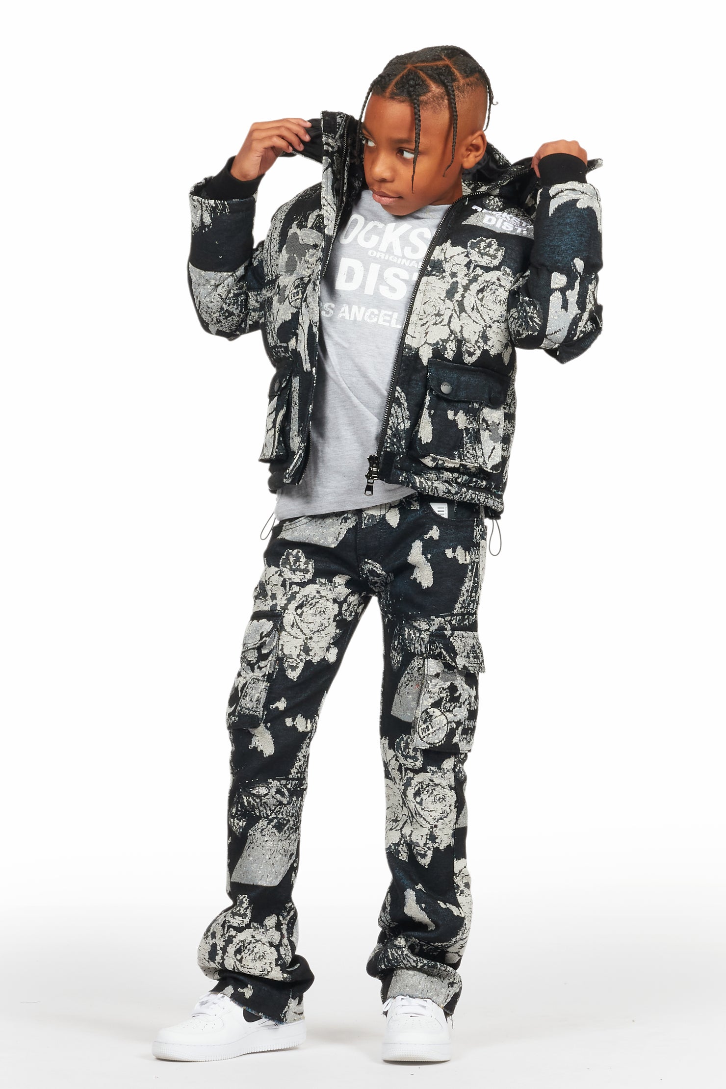 Boys Lamont Black Tapestry Stacked Flare Jean