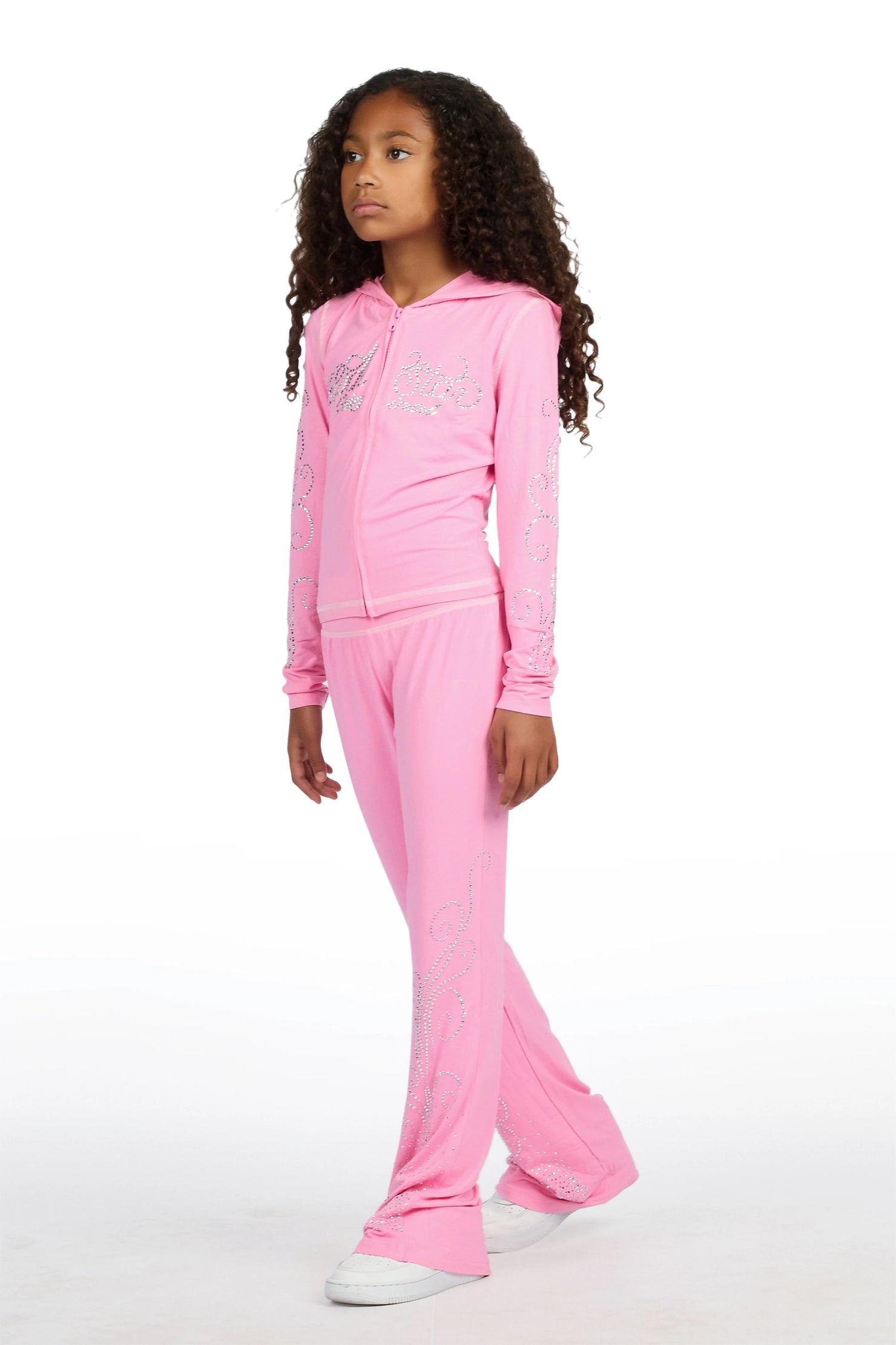 Girls Joella Pink Rhinestone Lounge Track Set