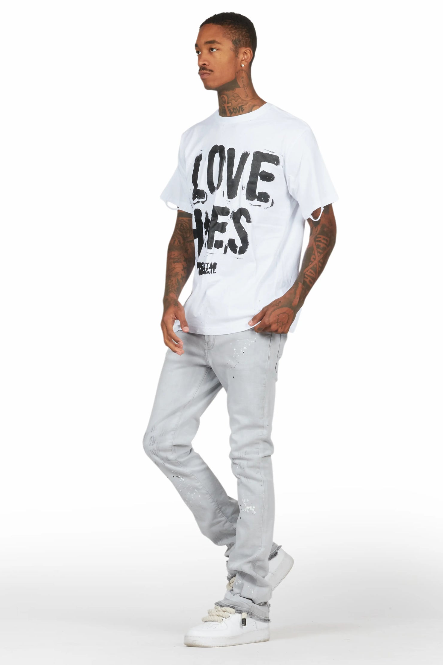 Banyan White T-Shirt/Stacked Flare Jean Set