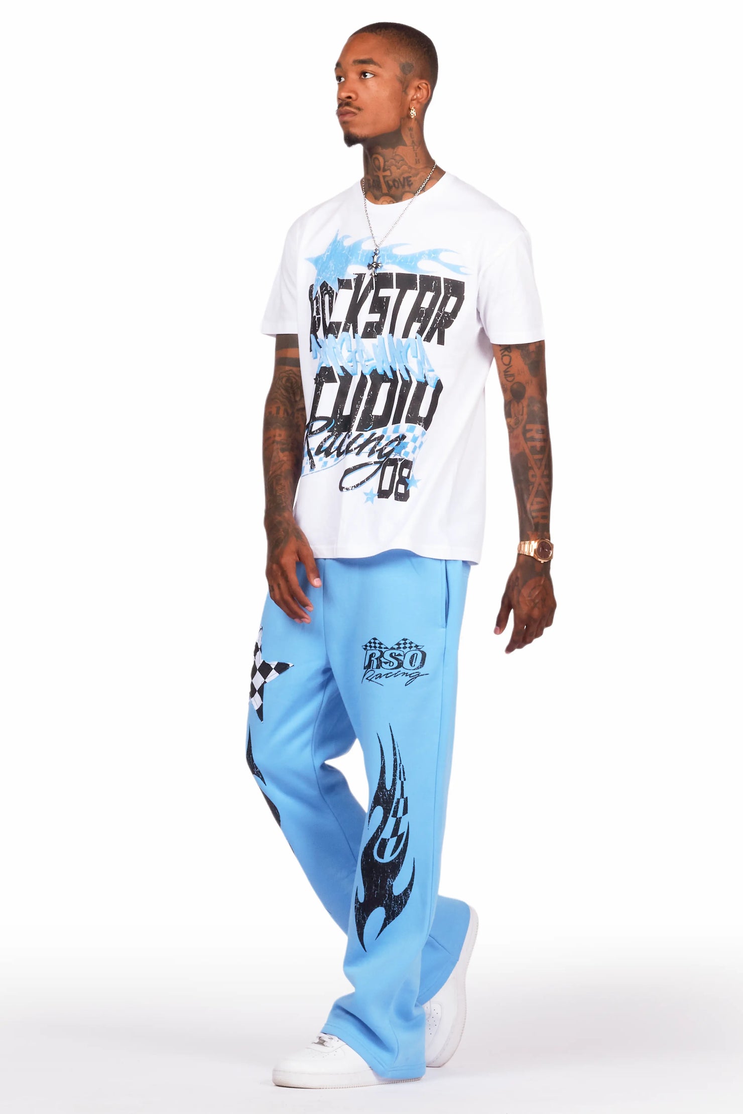 Garo White/Blue T-Shirt/Stacked Flare Track Set