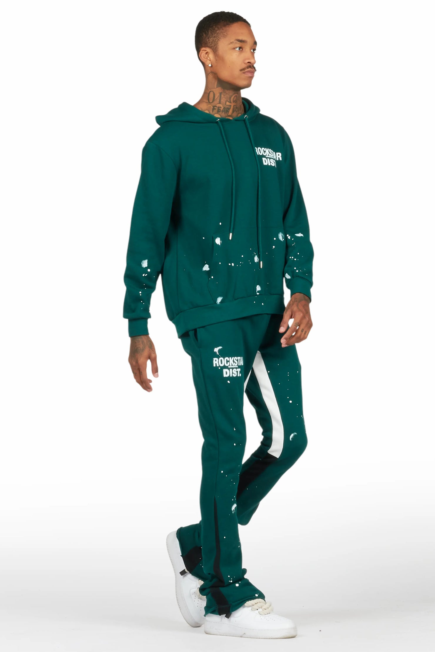 Raffer Dark Green Hoodie/Stacked Flare Pant Set