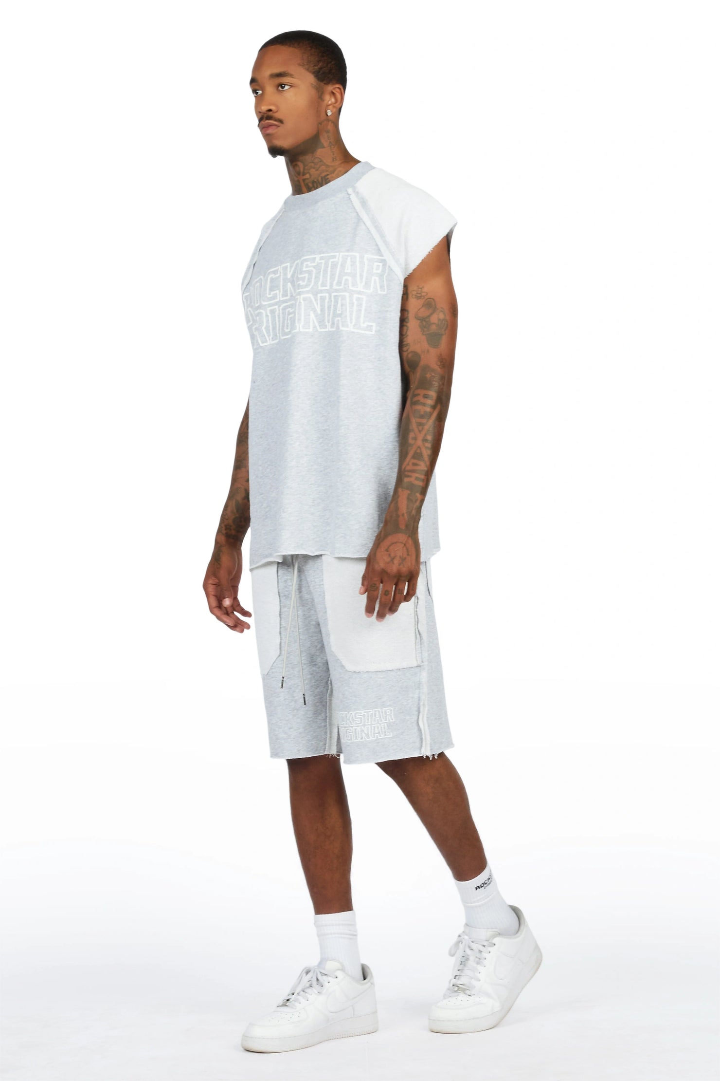Essential Heather Grey Cut Sleeve T-Shirt/Short Set