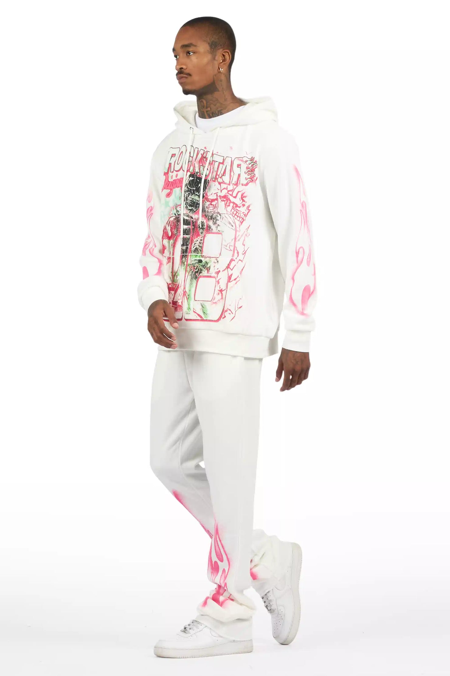 Eros White Hoodie/Stacked Pant Track Set
