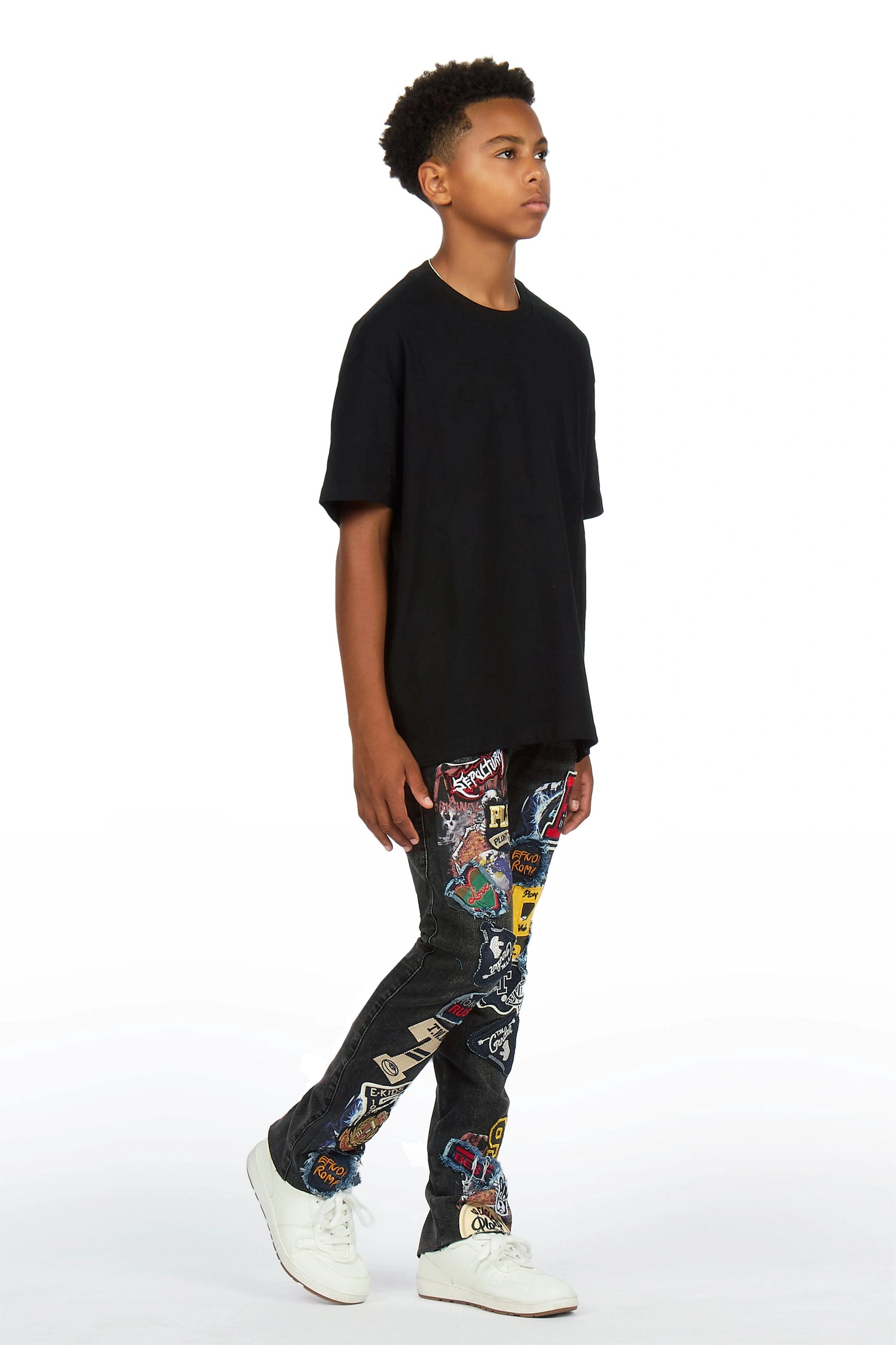 Boys Espen Black Slim Patchwork Jean