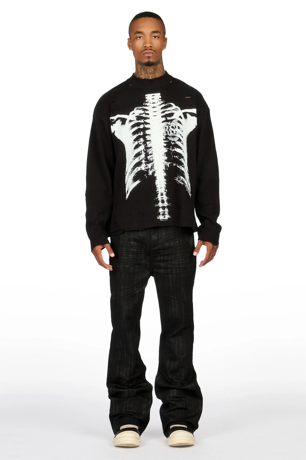 Atreus Black Drop Crotch Flare Jean