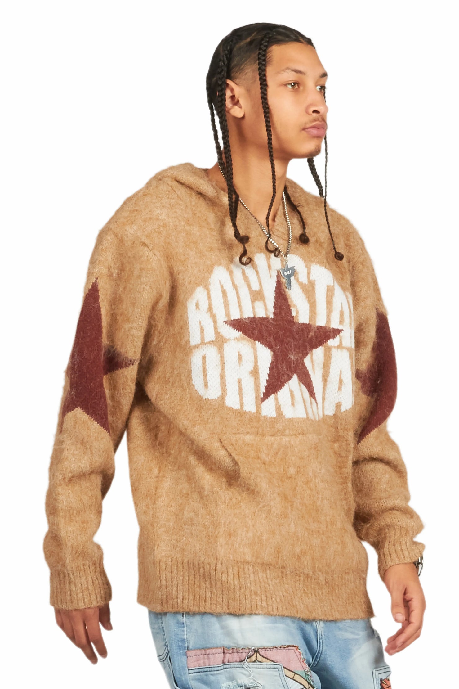 States Brown Graphic Knitted Mohair Hoodie