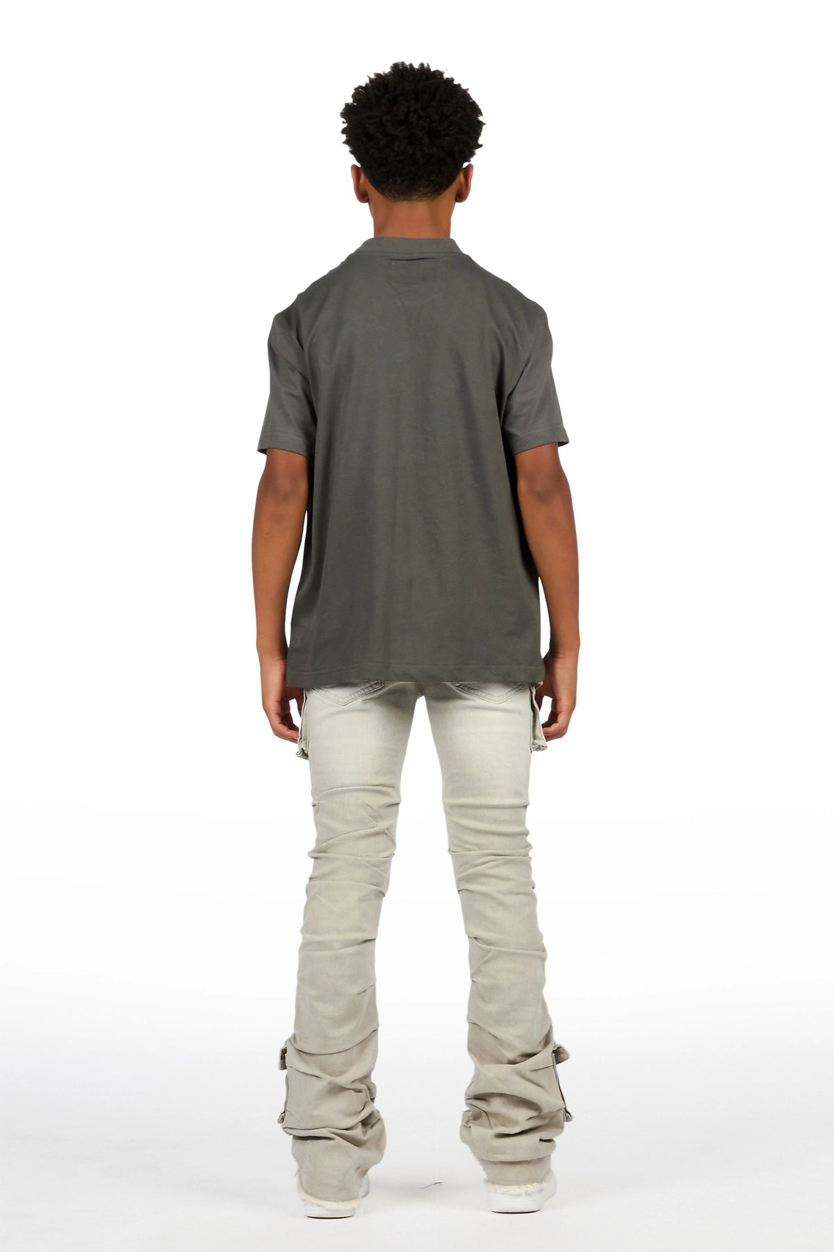 Boys Major Grey Stacked Painter Flare Jean