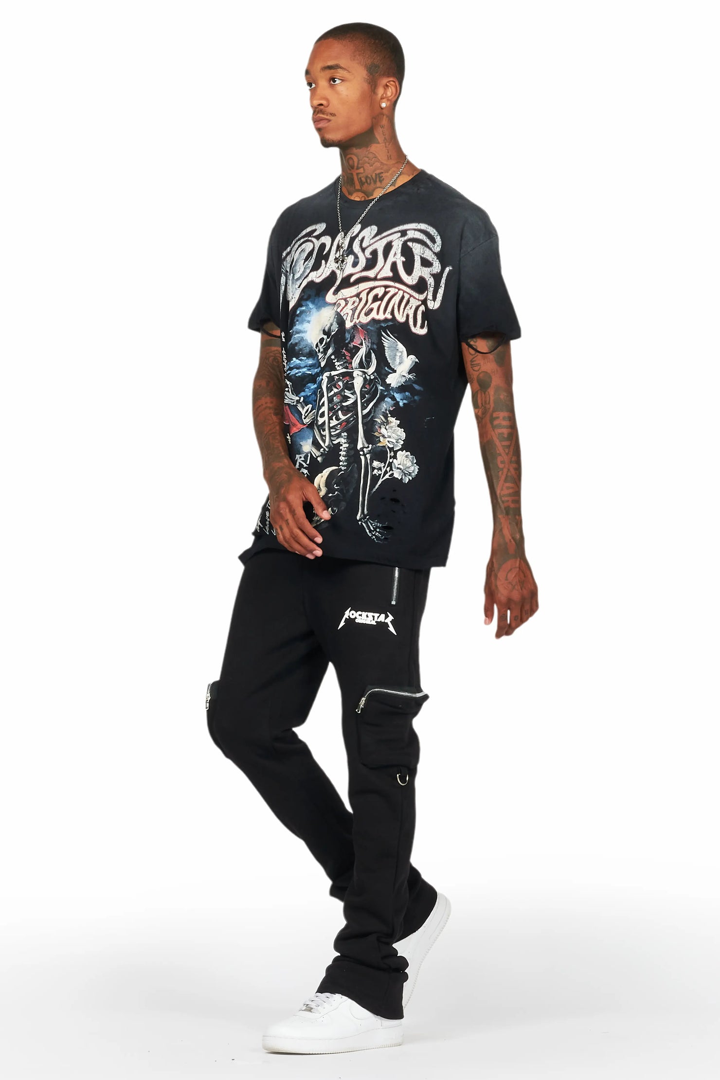 Colin Black Stacked Flare Track Pant