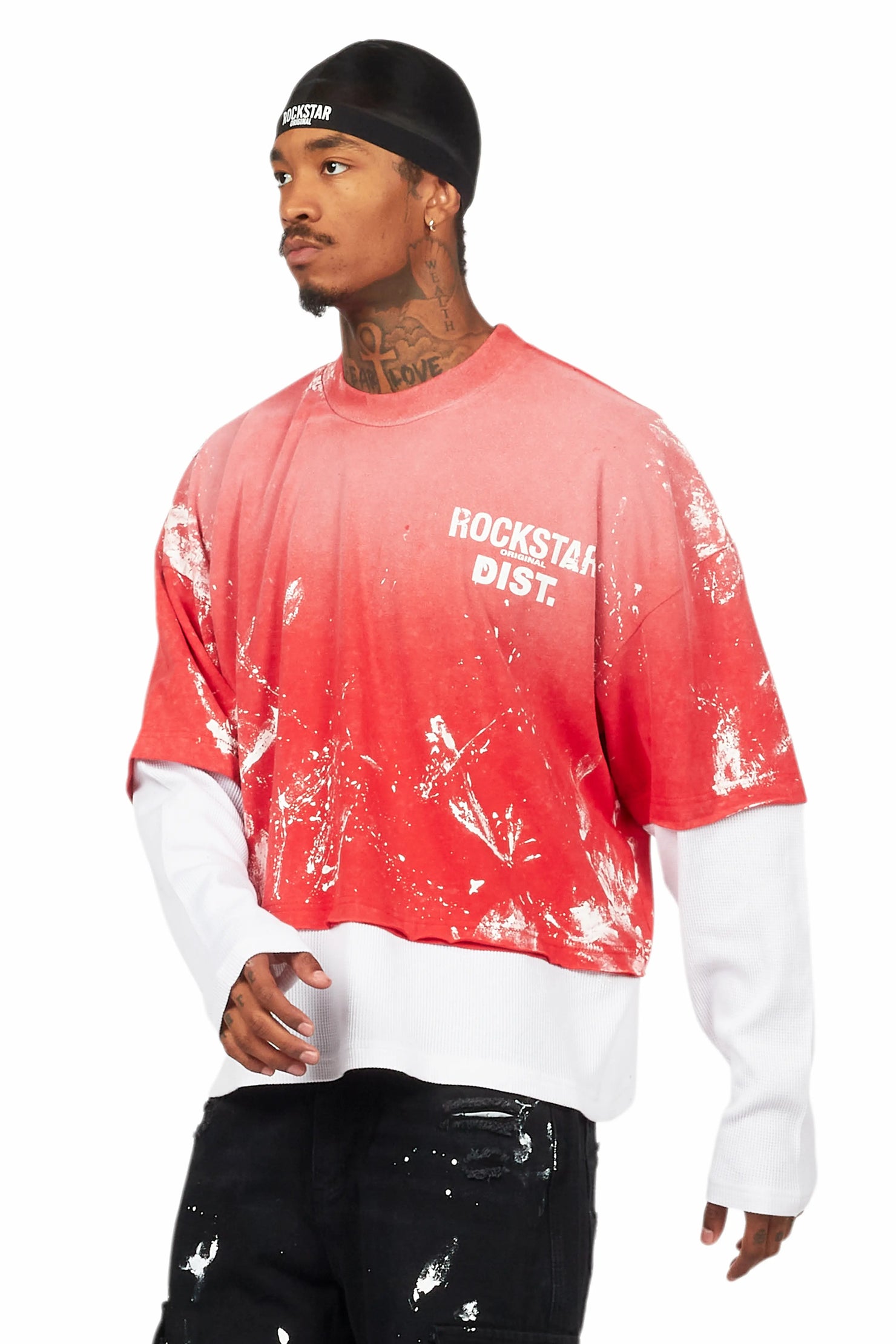 Paley Vintage Red Thermal Double Layer Boxy Crop T-Shirt