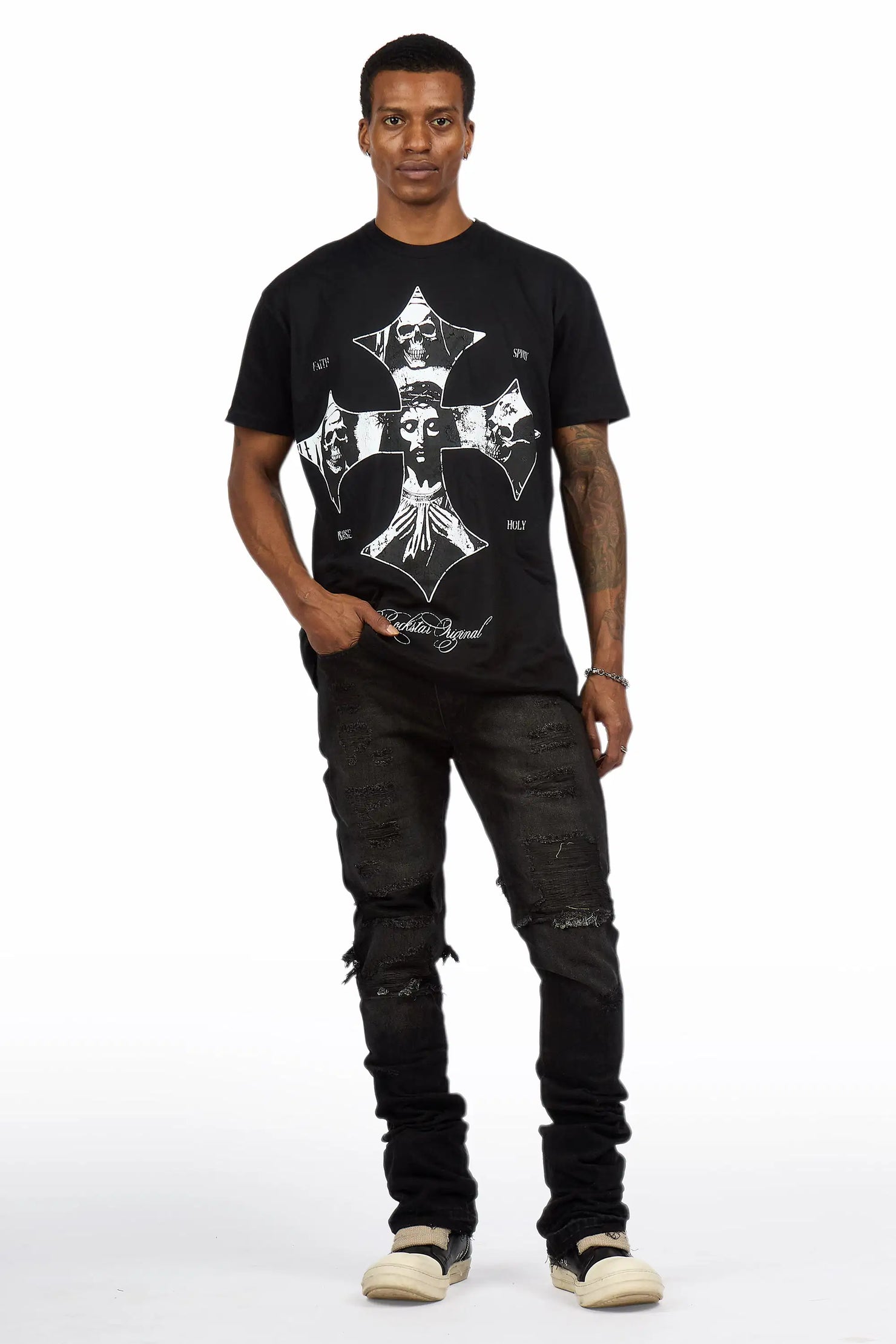 Foreign Dark Grey Wash Stacked Flare Jean