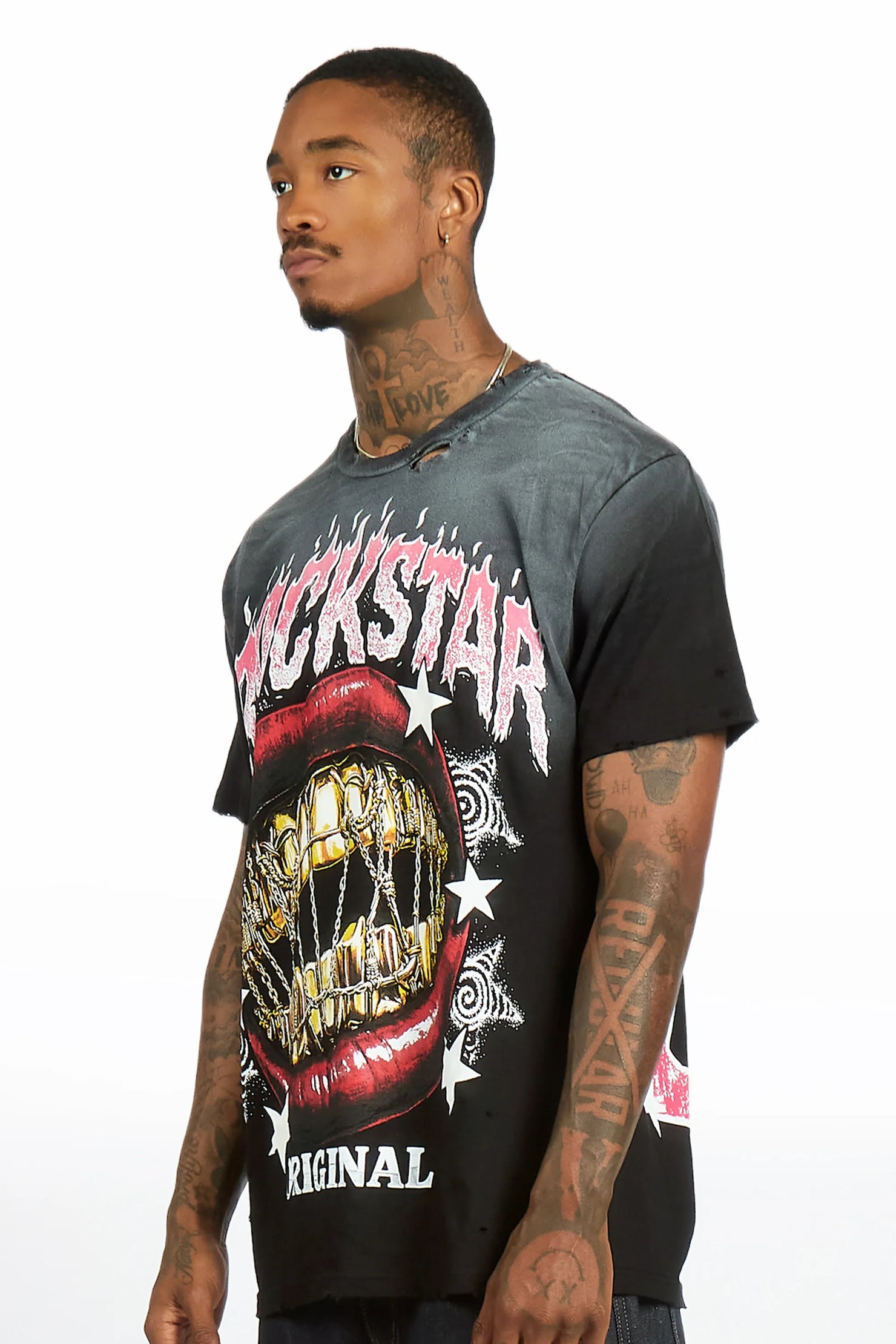 Glasina Black Oversized Graphic T-Shirt