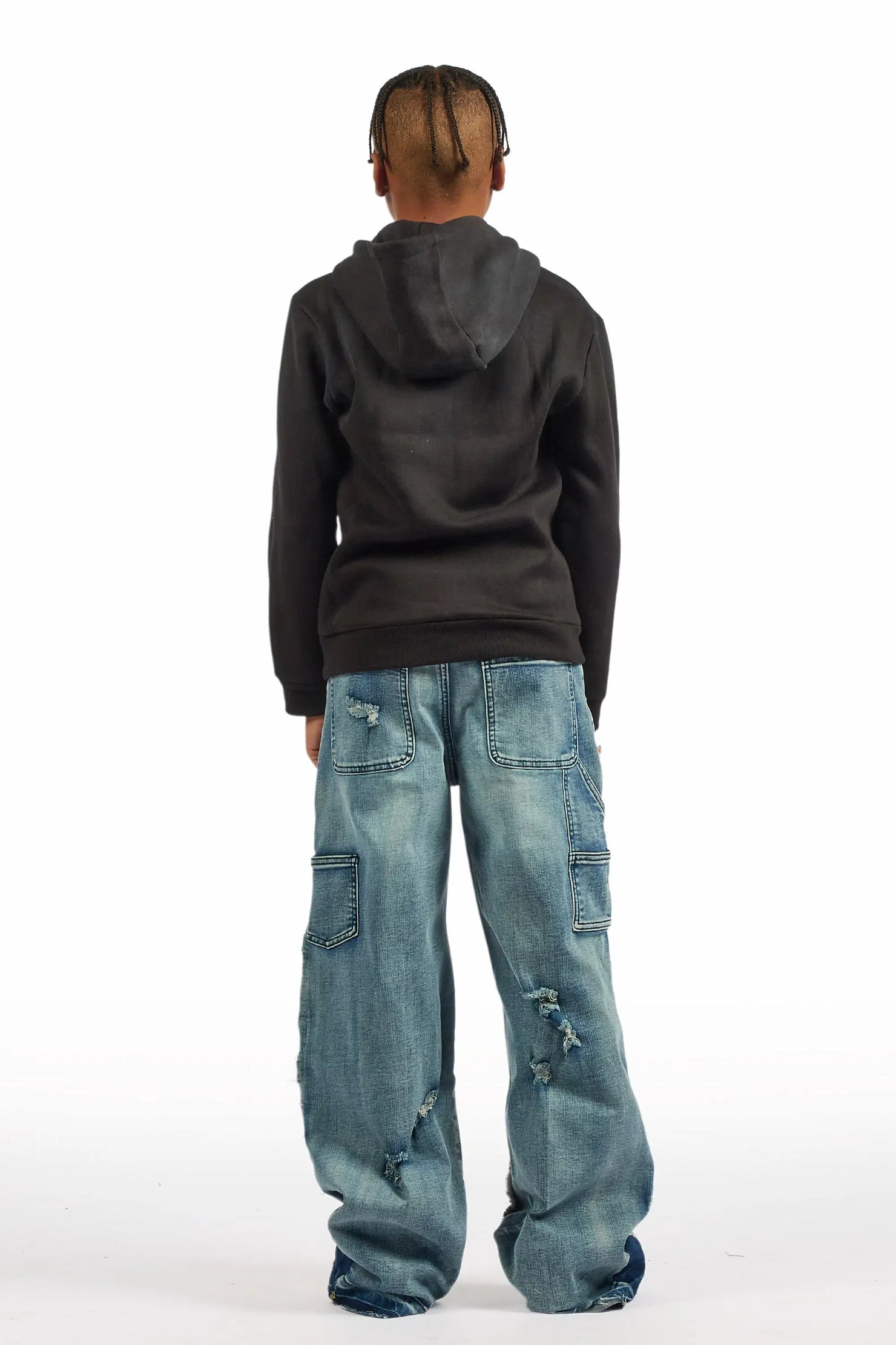 Boys Palmer Black Hoodie & Yanis Blue Baggy Jean Set
