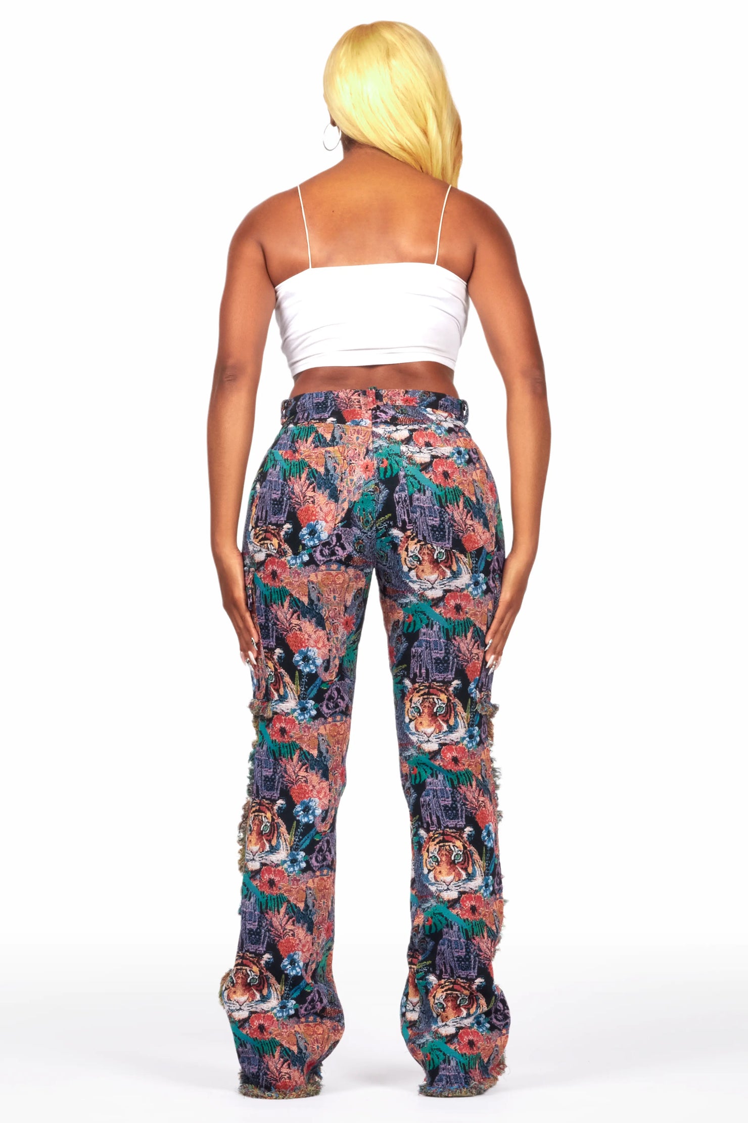 Rena Black Tapestry Stacked Pant