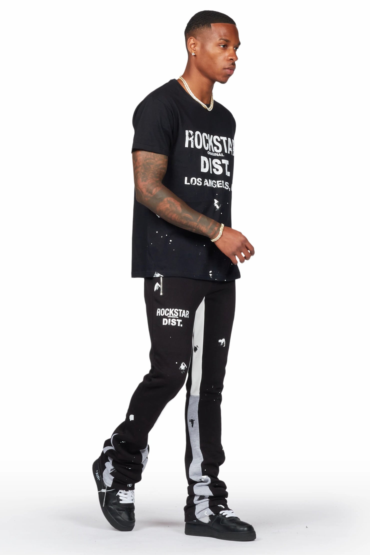 Scottie Black T-Shirt/Super Stacked Flare Track Pant Set
