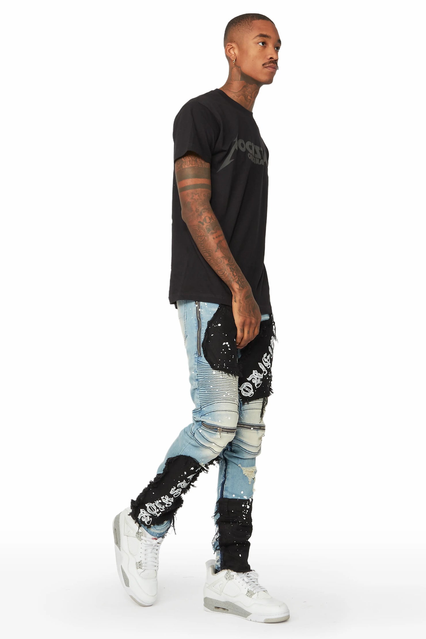 Cosmo Blue Patchwork Biker Jean