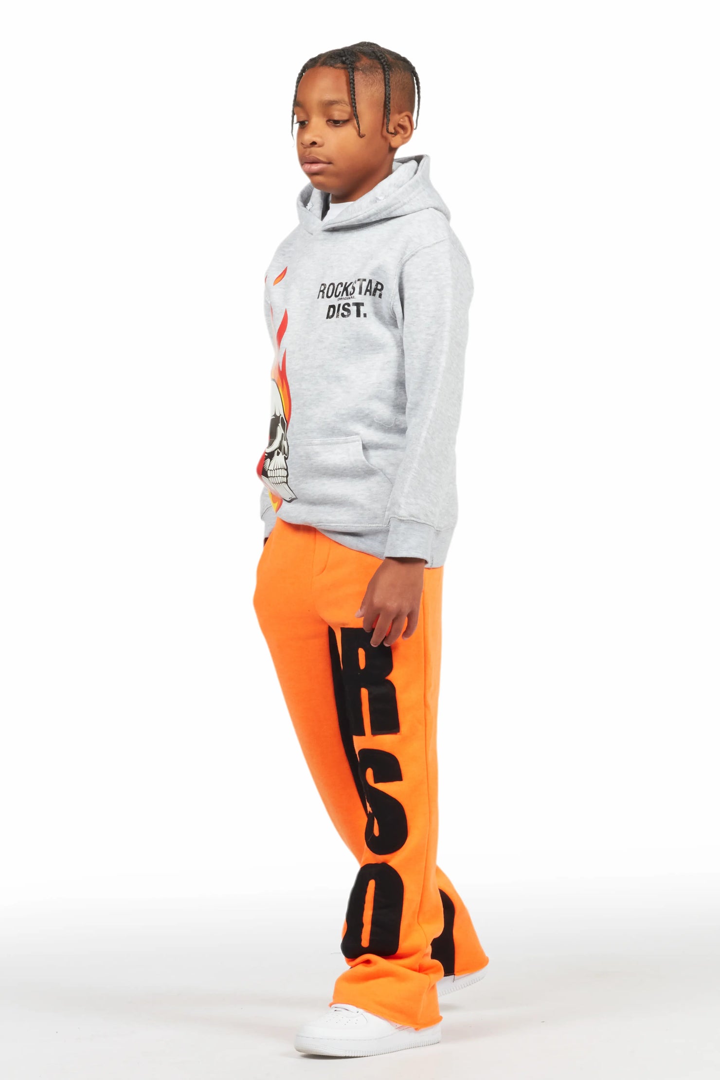 Boys Uko Orange Stacked Baggy Flare Pant