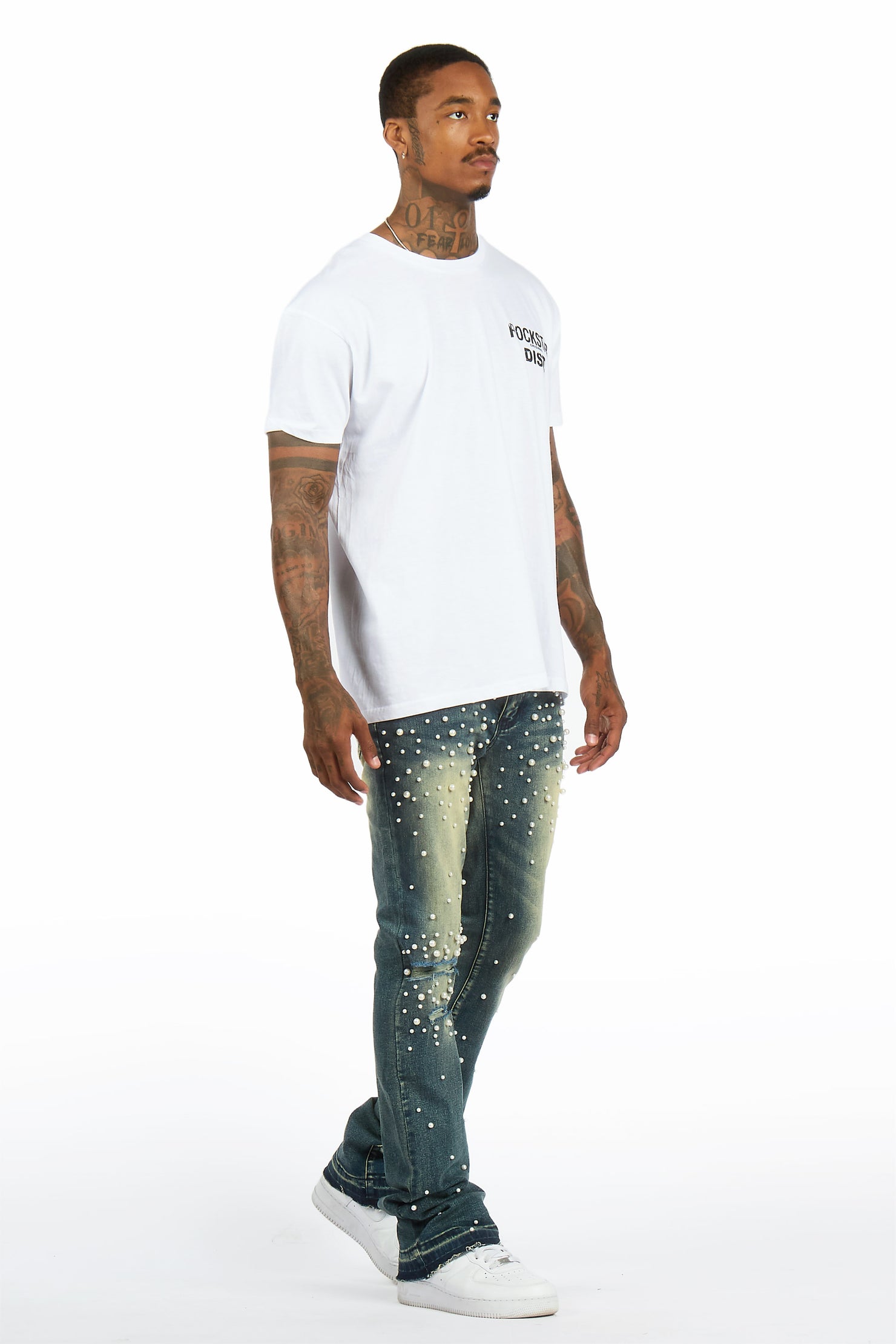Lennux Dark Blue Pearl Stacked Fit Jean