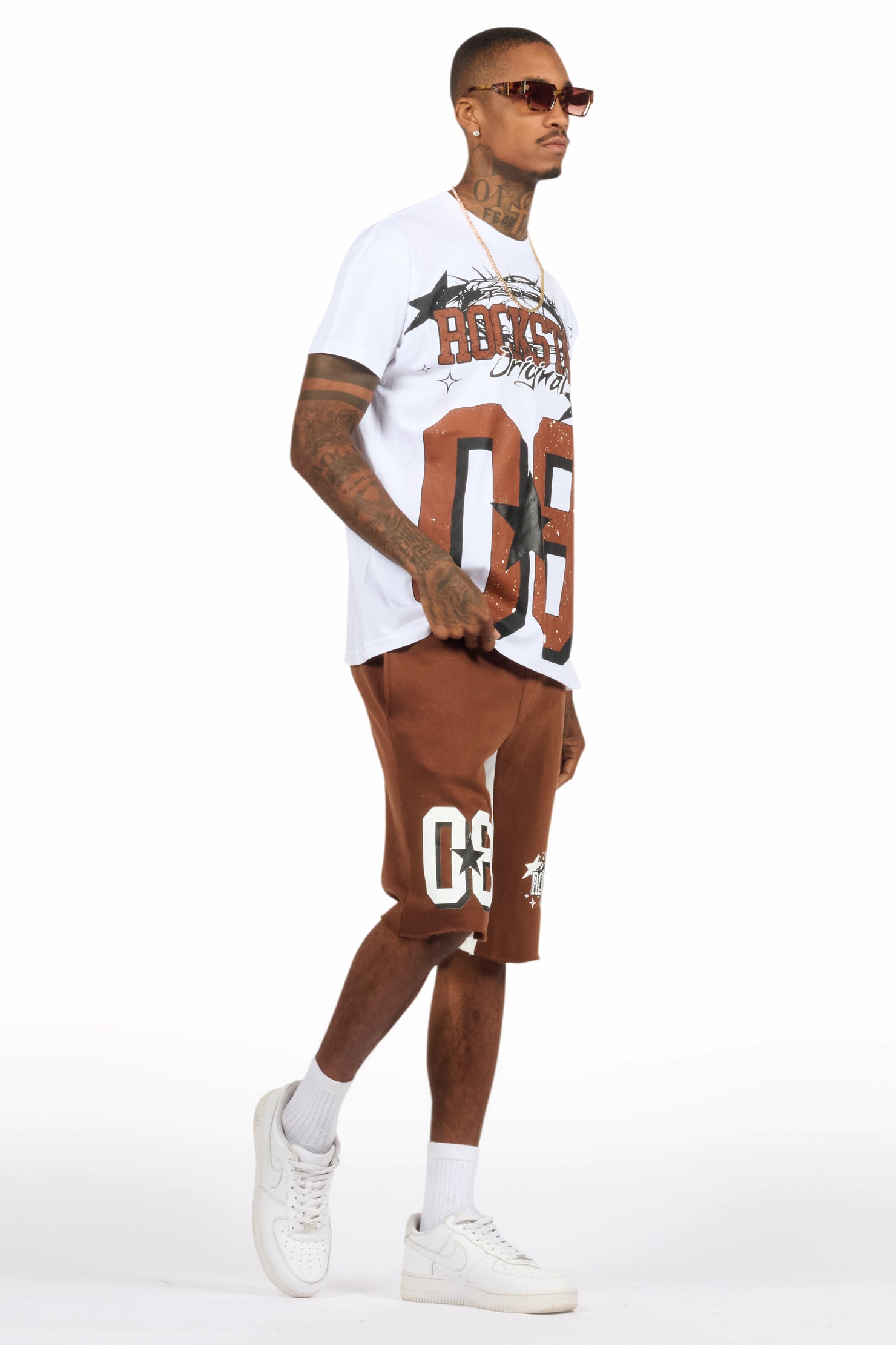 Allstar White/Brown T-Shirt Short Set