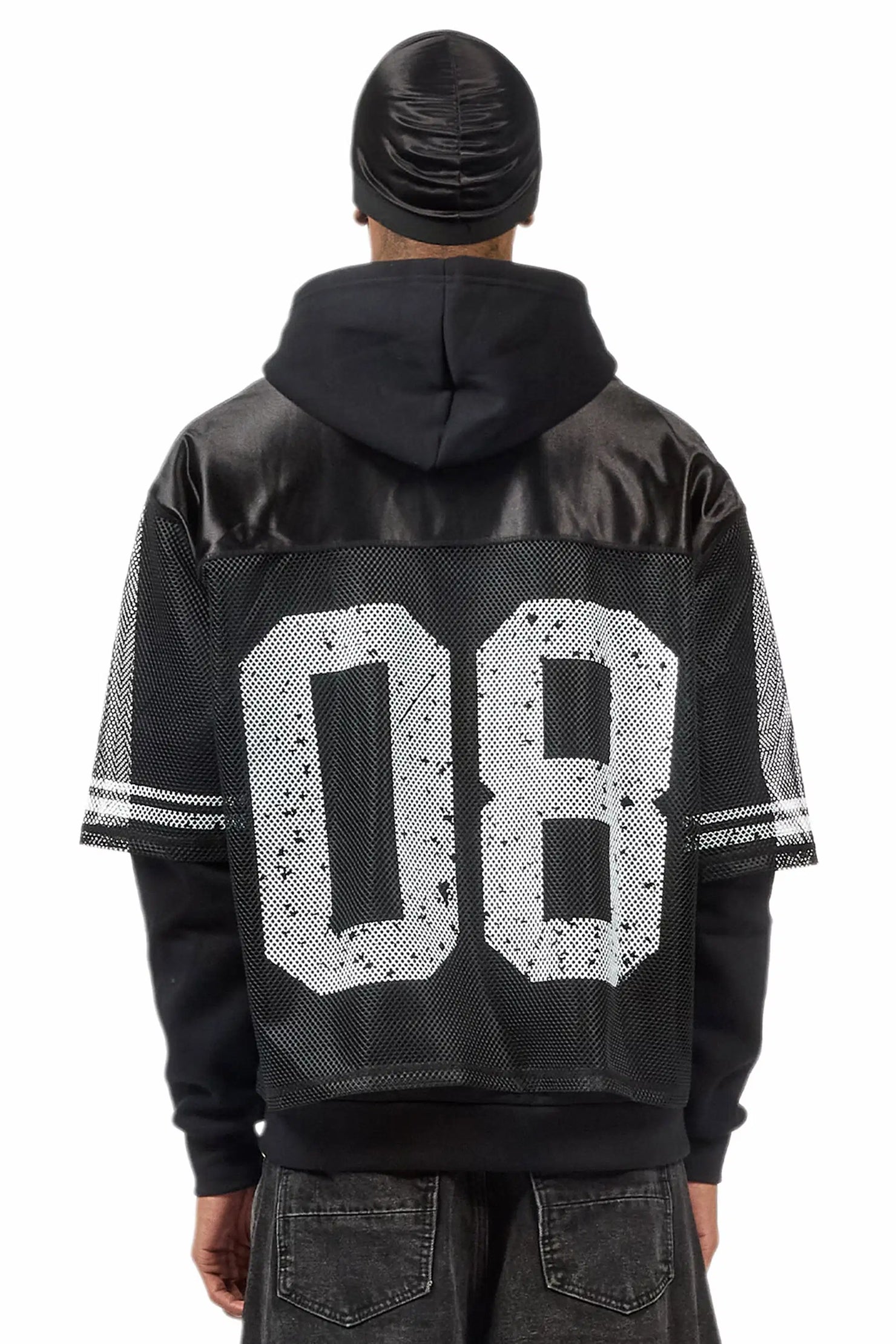 Syncamore Black/White Double Layer Graphic Jersey Hoodie