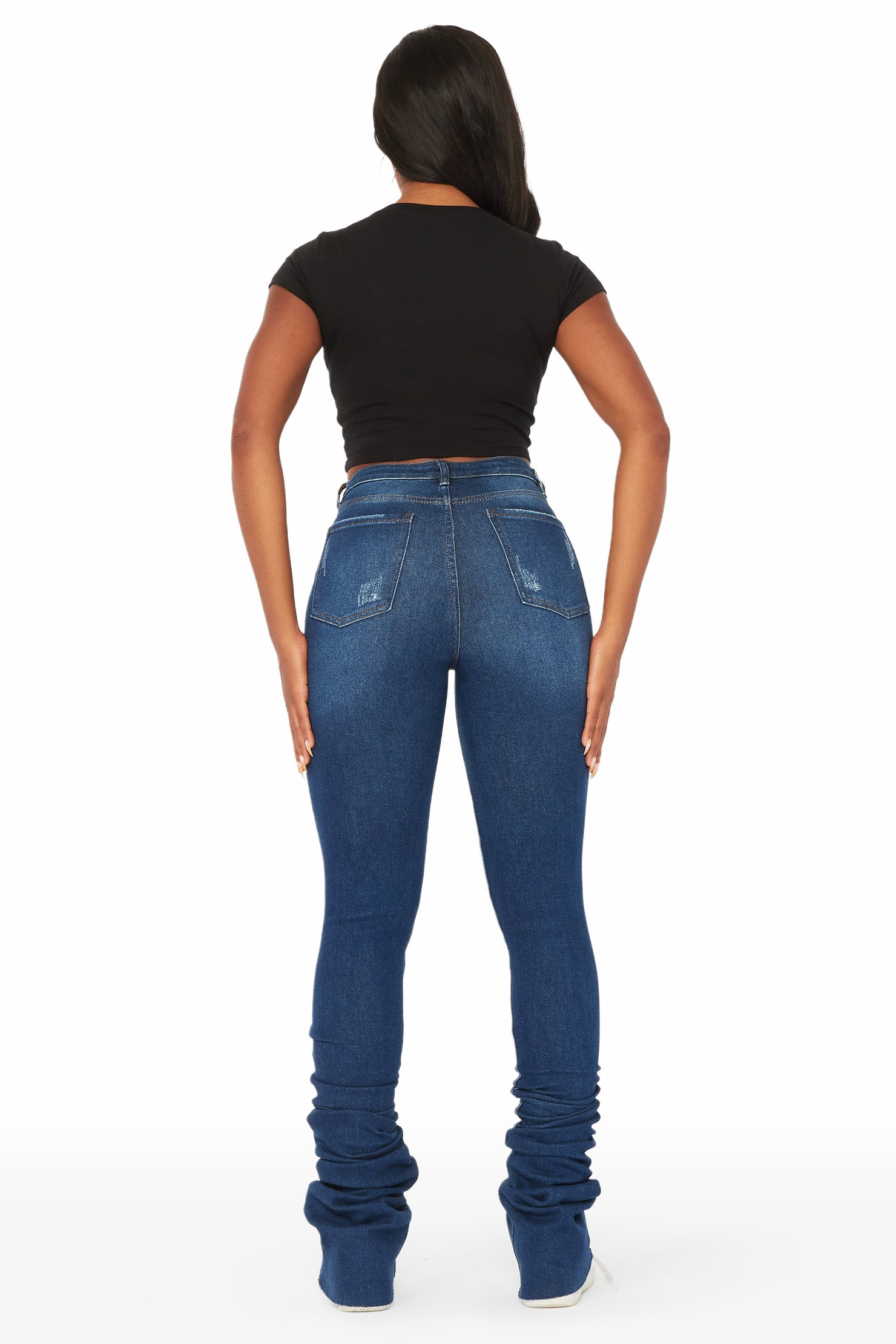 Samire Dark Wash Distressed Super Stacked Jean