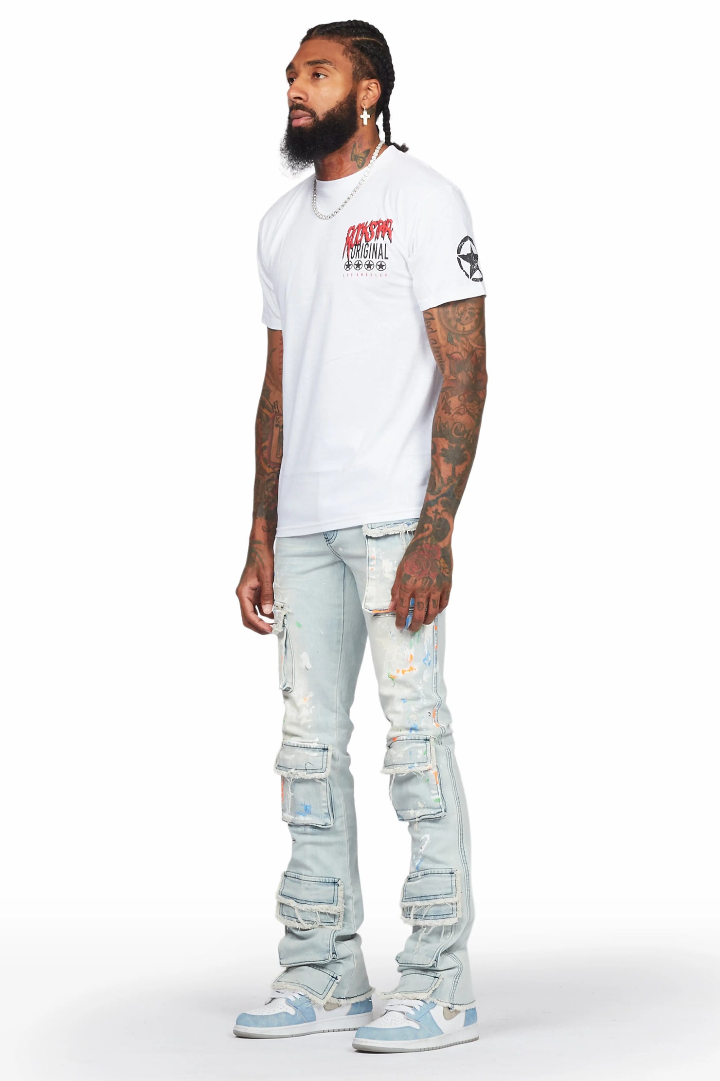 Yasu Blue Painter Stacked Flare Jean