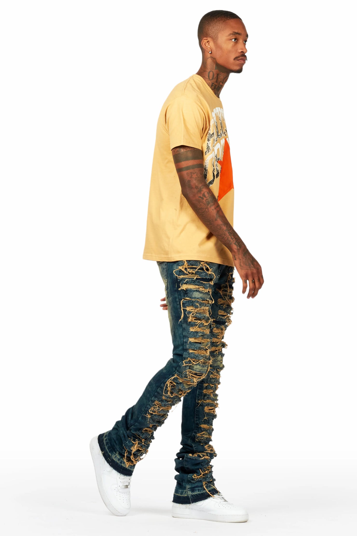 Dasan Beige T-Shirt Stacked Flare Jean Bundle