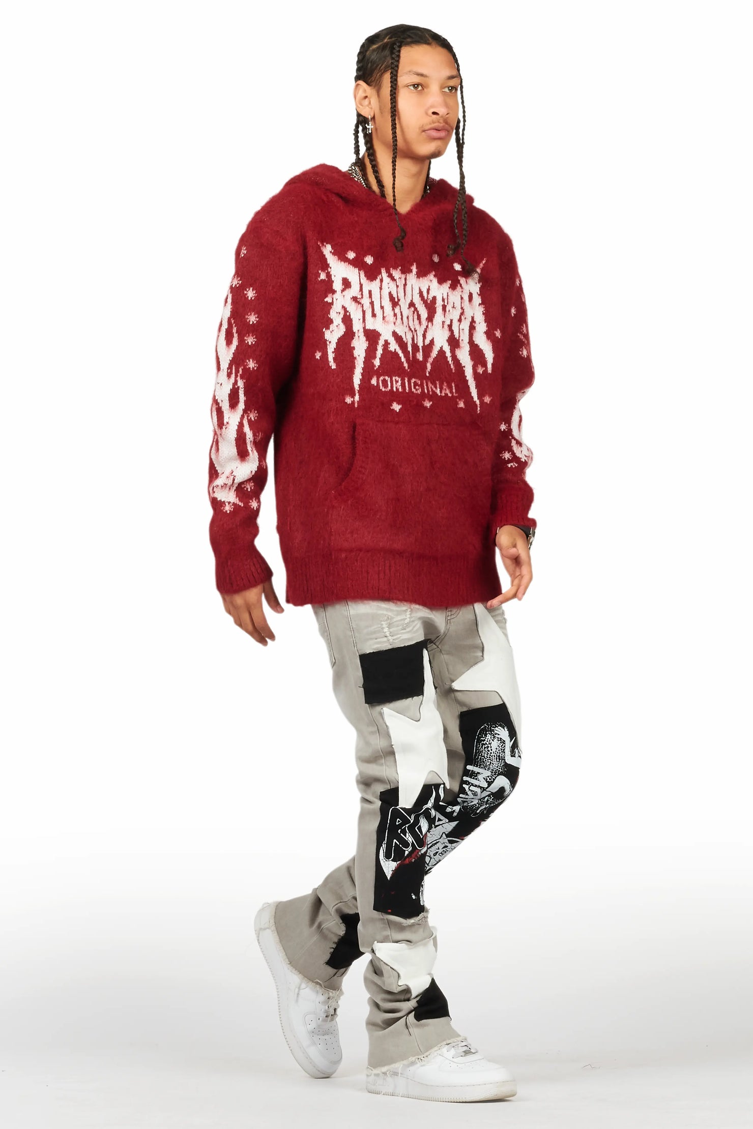 Vadim Grey Patchwork Stacked Flare Jean