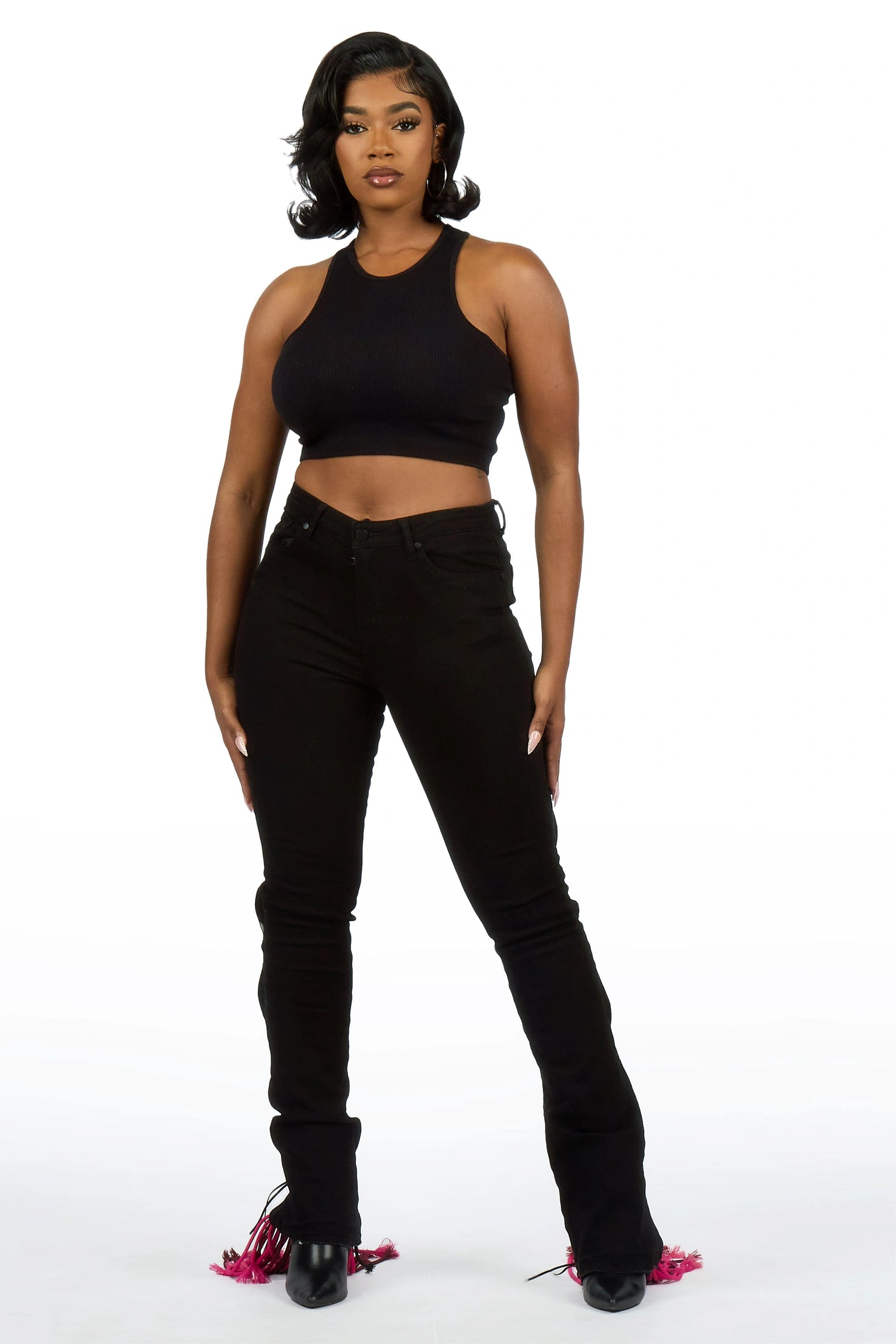 Ottiana Black/Pink Stacked Flare Jean