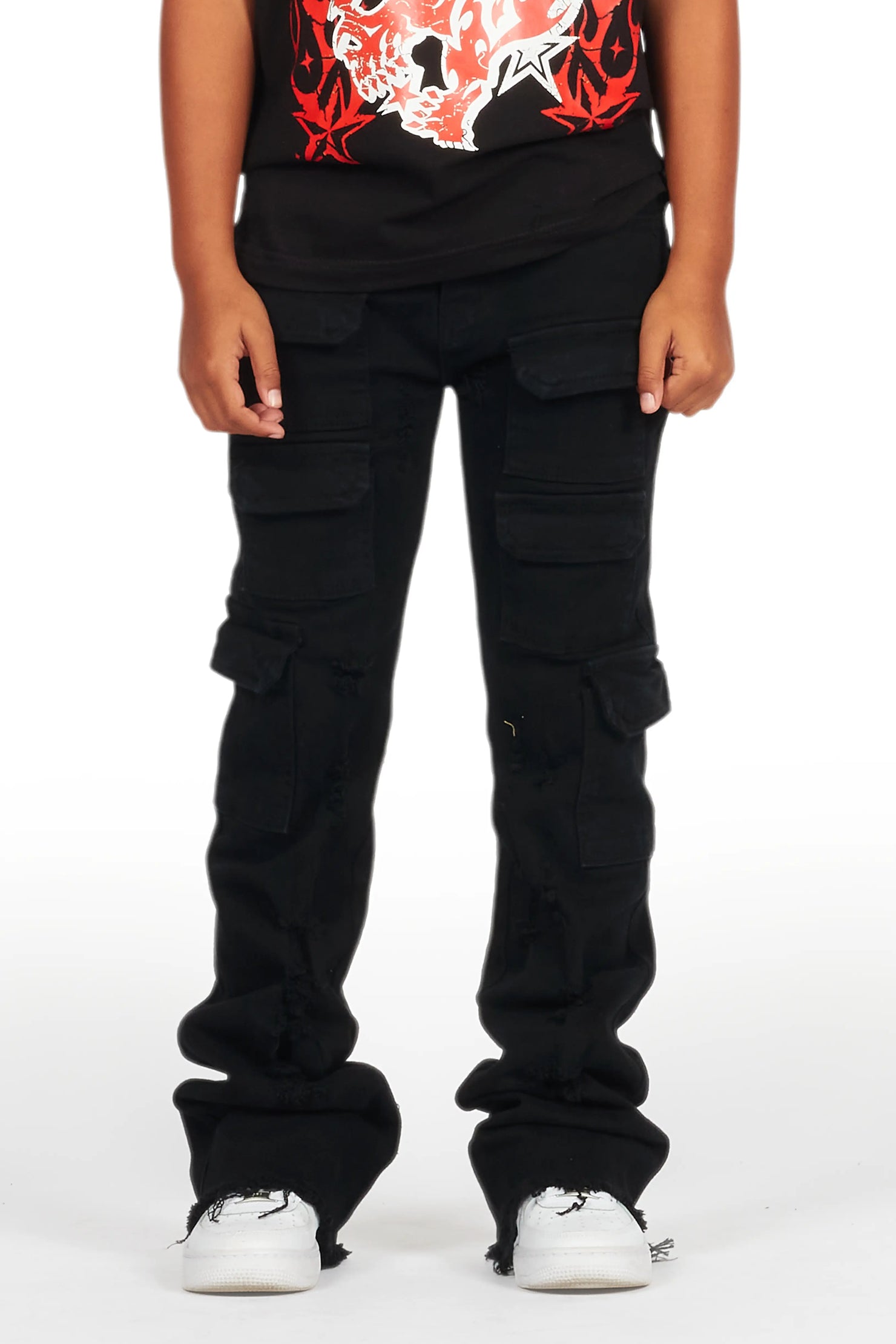 Boys Kade Jet Black Stacked Flare Jean