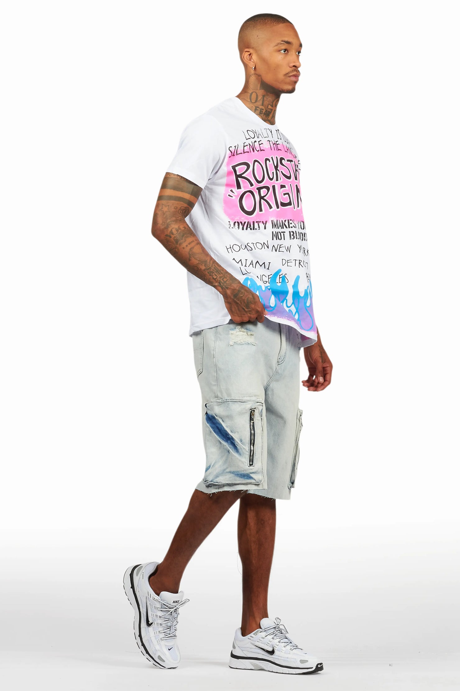 Beno White/Blue T-Shirt/Denim Short Set