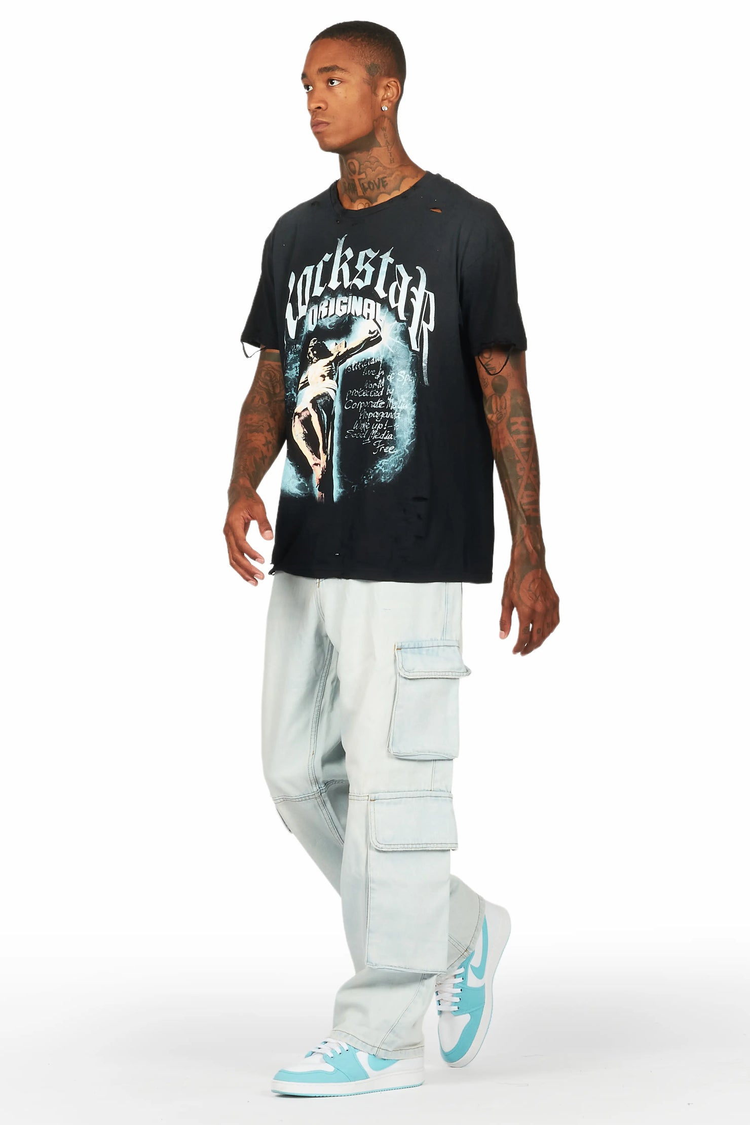 Gregor Blue Baggy Fit Cargo Jean