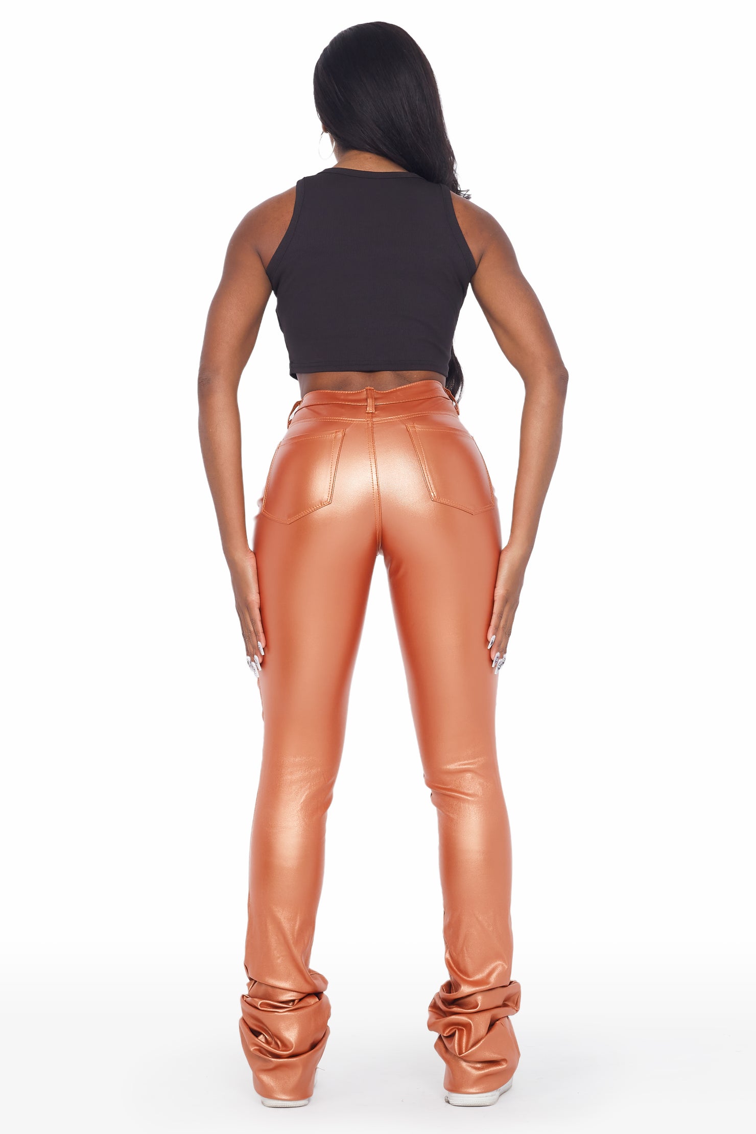 The Drama Metallic Orange PU Super Stacked Pant