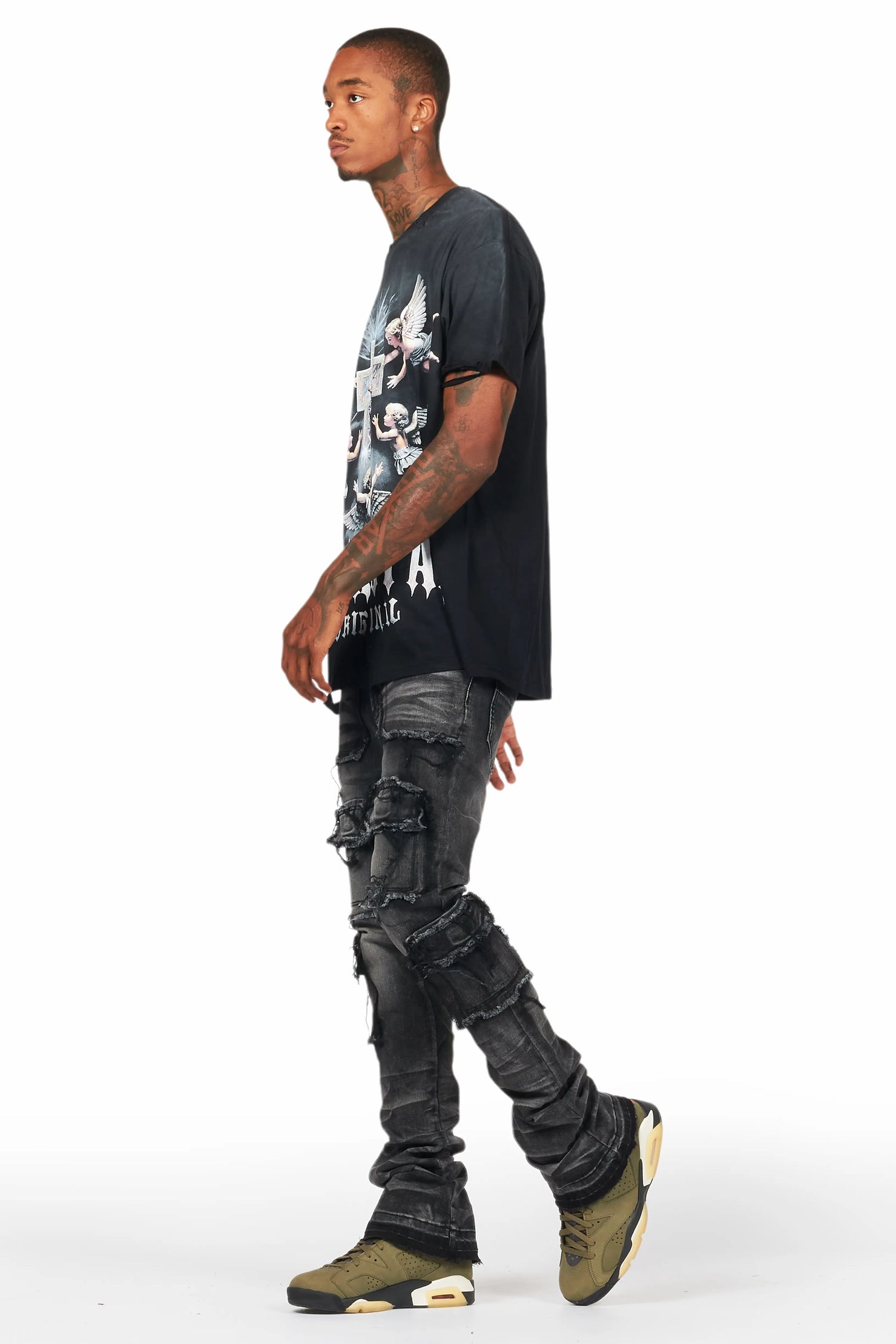 Tyrell Grey Wash Stacked Flare Cargo Jean