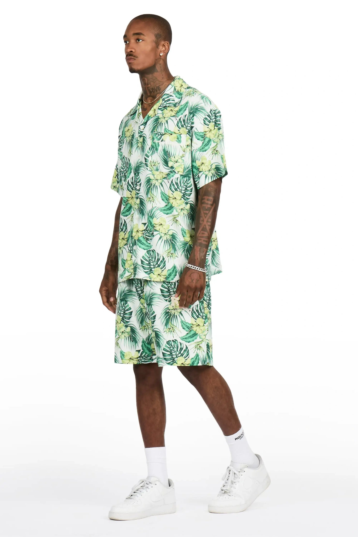 Puka Green Button Down Shirt/Short Set